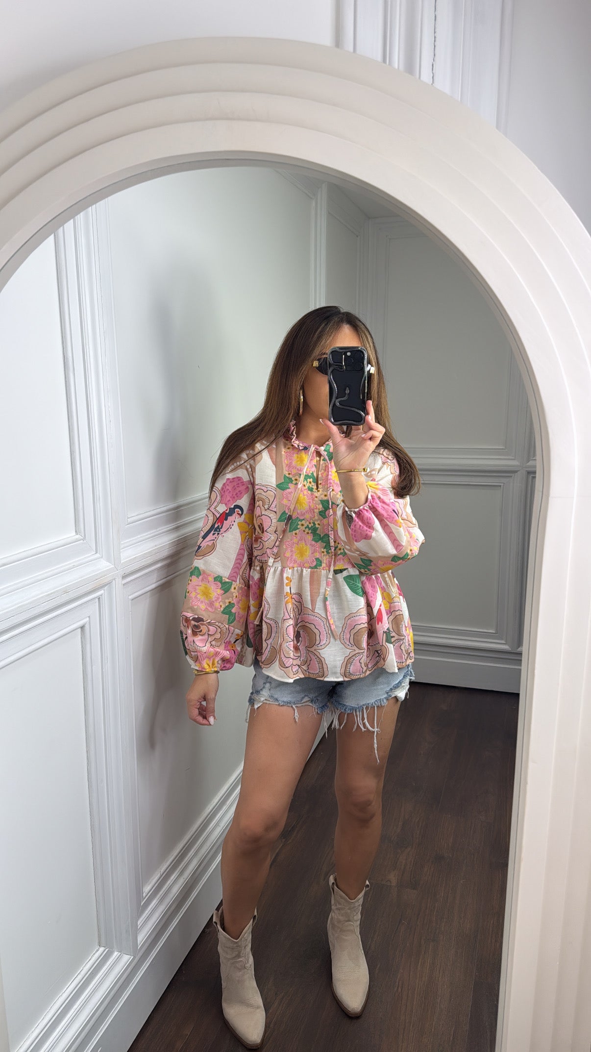 ELODIE beige floral retro blouse