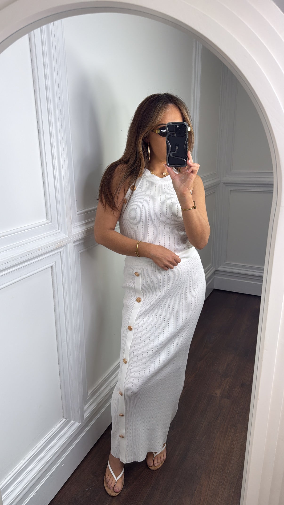 OLIVIA white gold button top and maxi skirt co-ord