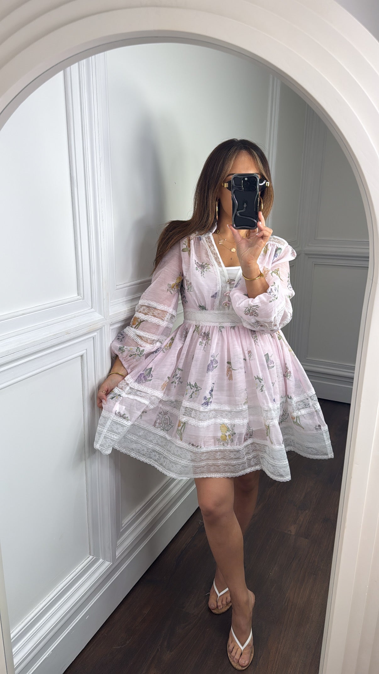 BELLE pink botanical lace detail dress