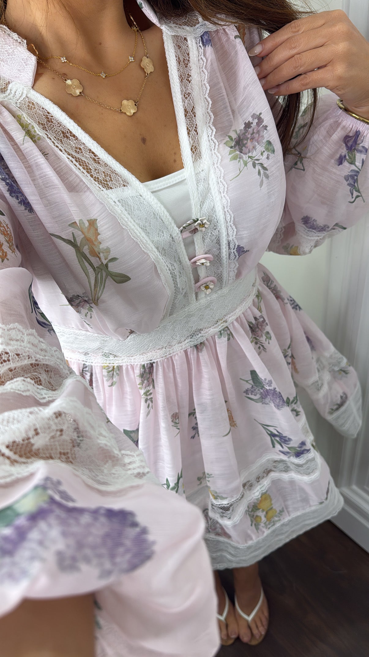 BELLE pink botanical lace detail dress