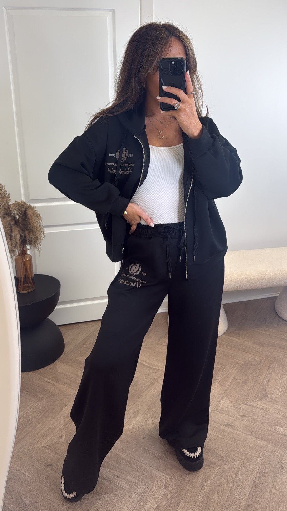 TAMZIN black zip up jacket tracksuit with logo (longer length)