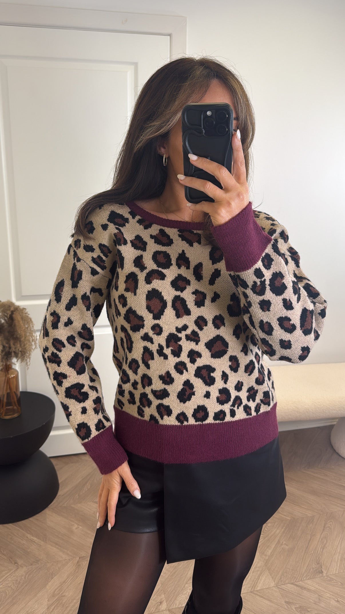 ZARA leopard and burgundy 2way bow detail jumper