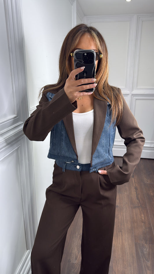IMOGEN brown denim contrast blazer and trouser co-ord