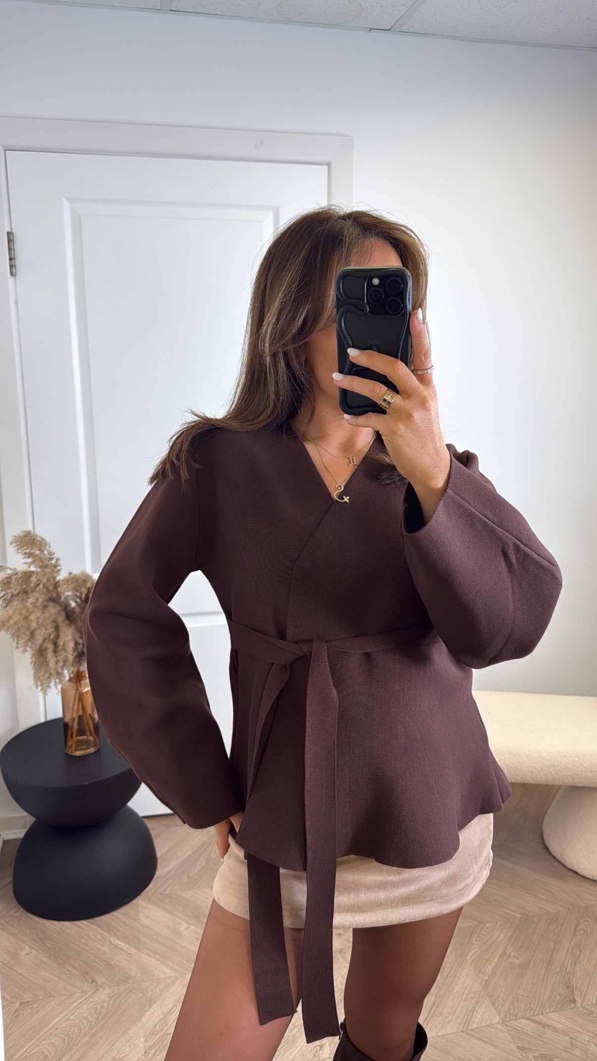 OPHELIA brown wrap cardigan with balloon sleeve