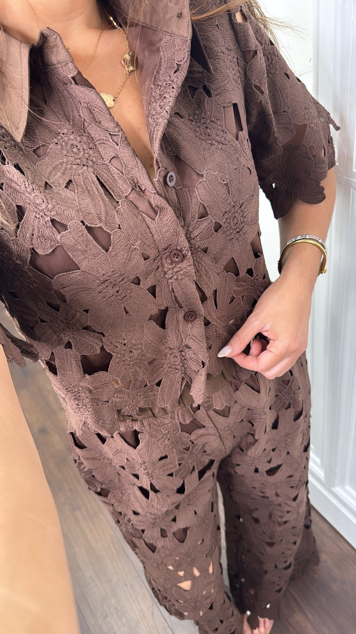 LORNA brown crochet trouser co-ord