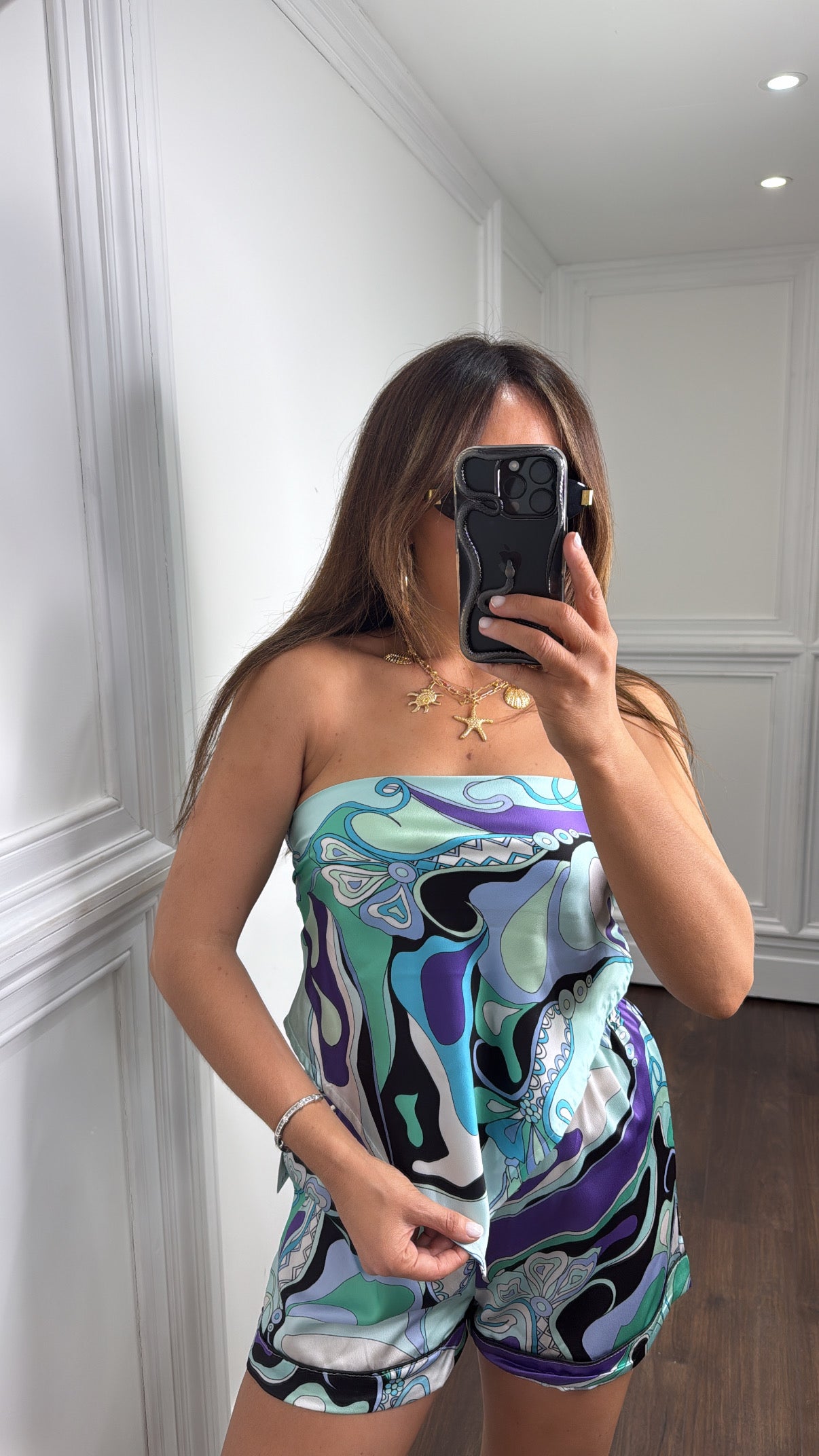 ARABELLA aqua retro print crop top and short's co-ord
