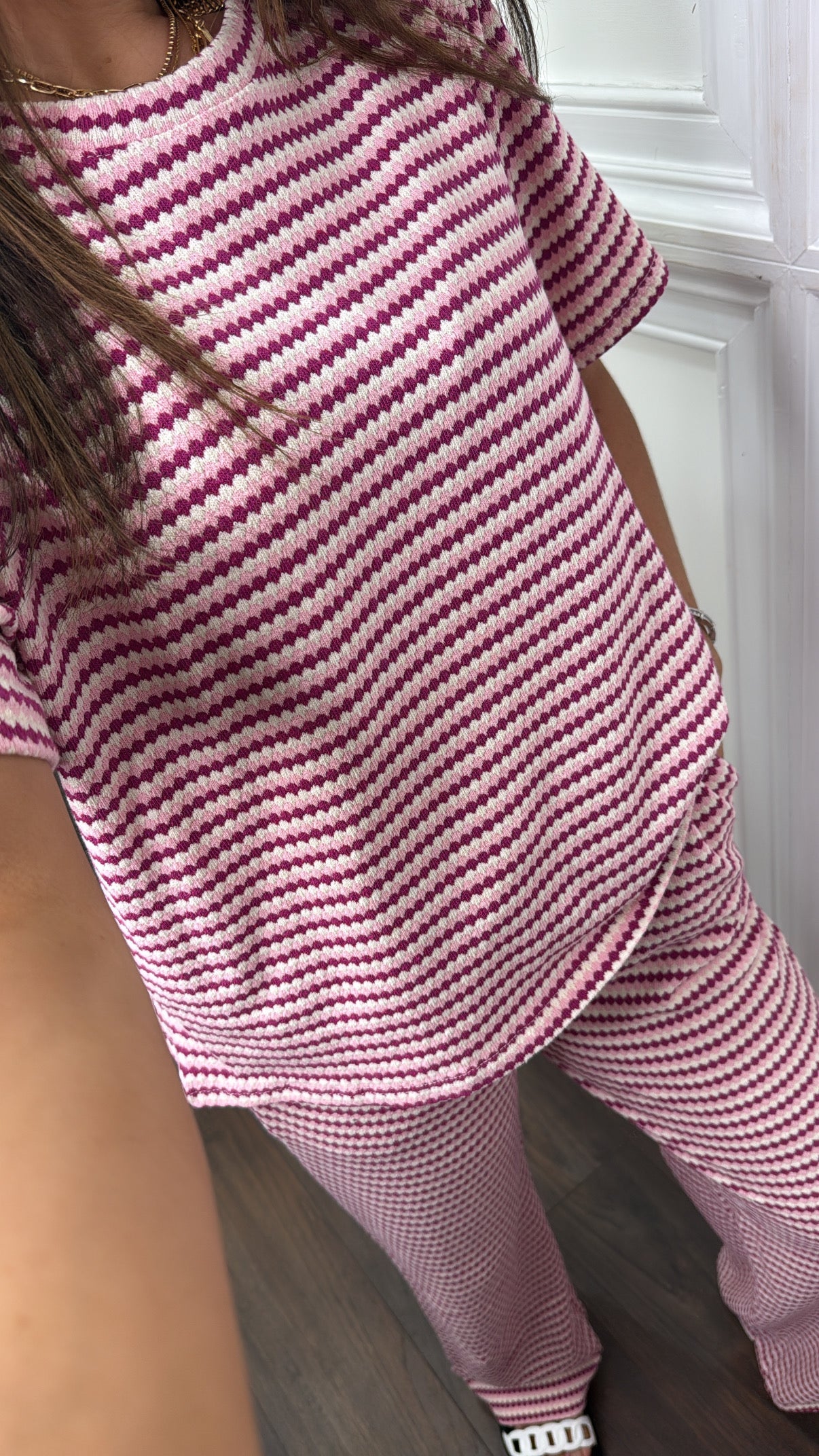 ALEXA purple knitted trousers and t-shirt co-ord