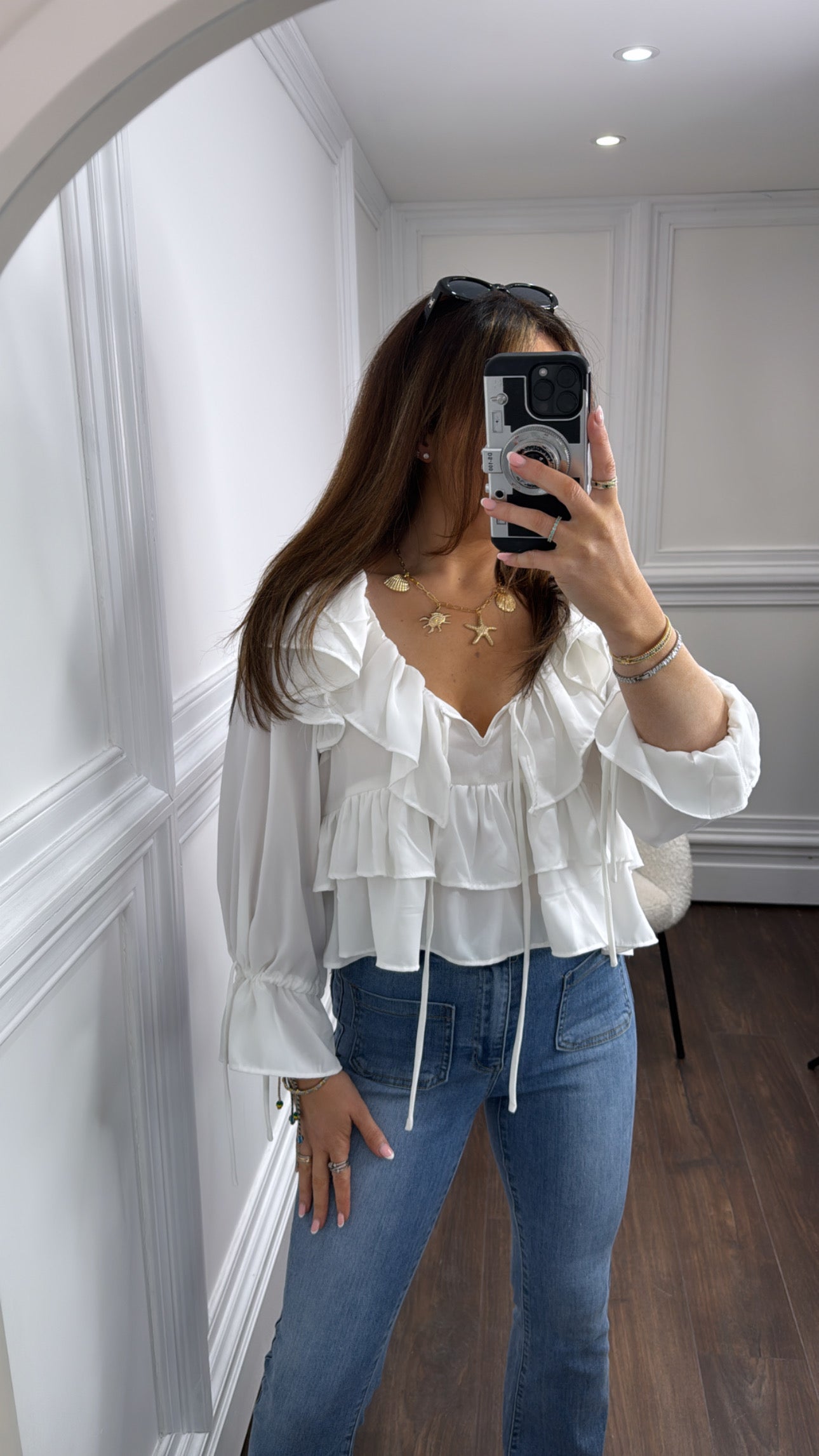 BETHANY white ruffle detail top