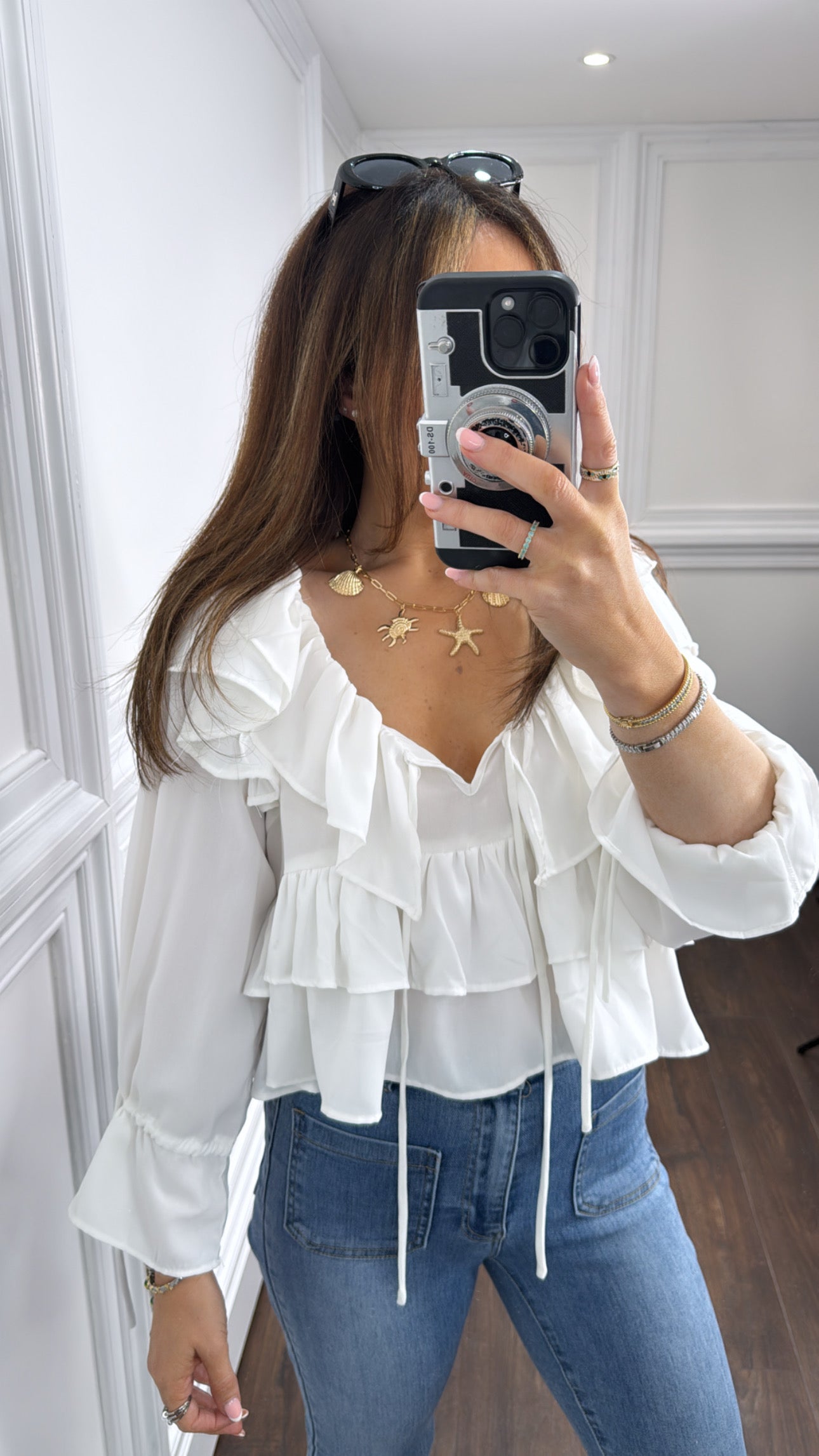 BETHANY white ruffle detail top