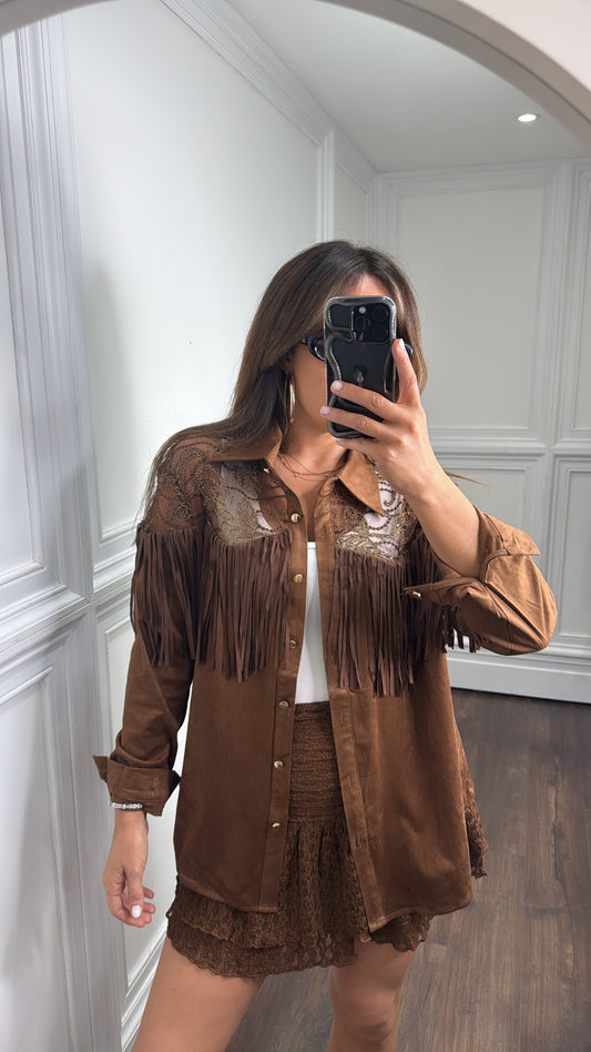 BROGAN brown soft suede tassel shirt