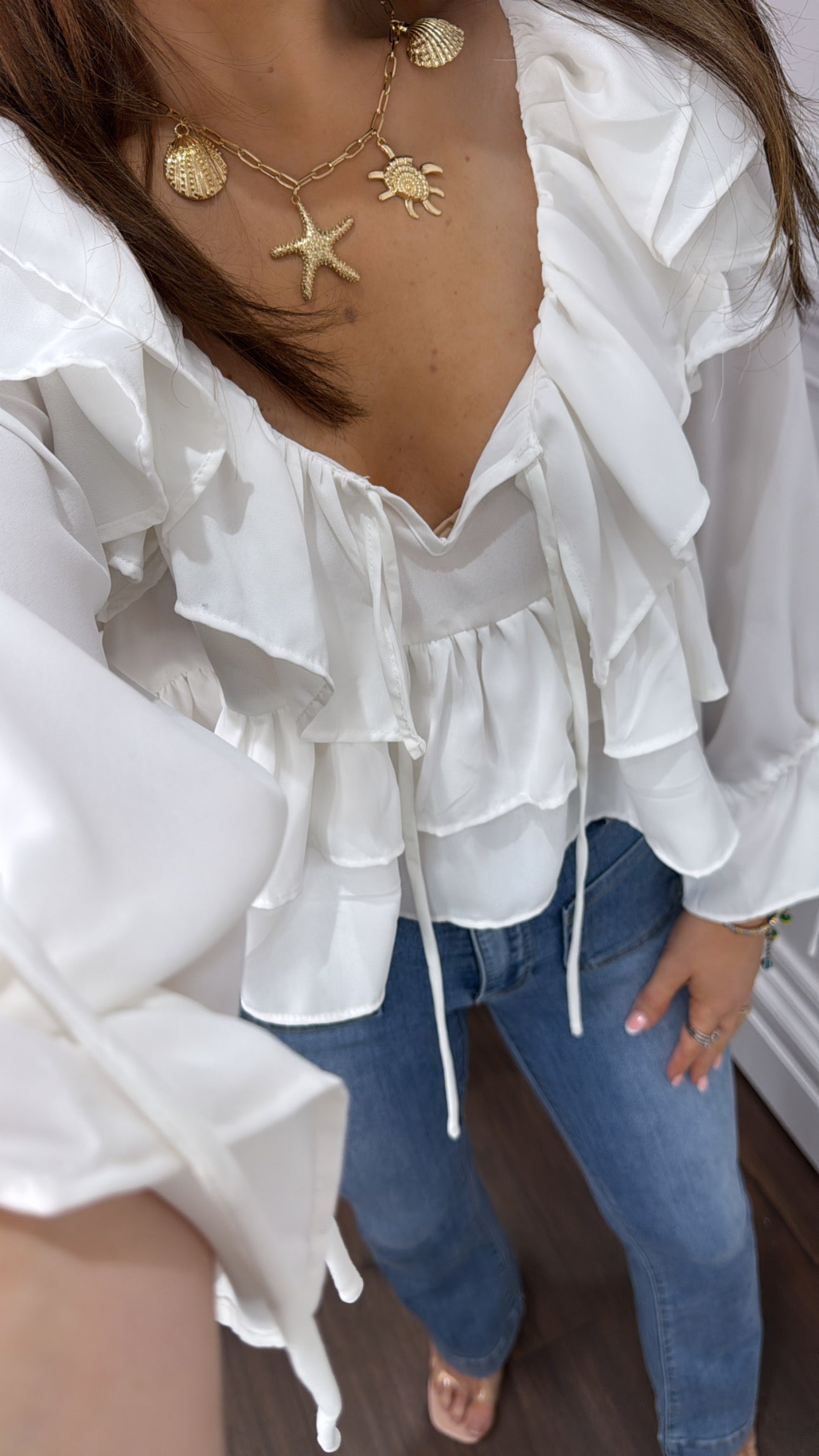 BETHANY white ruffle detail top