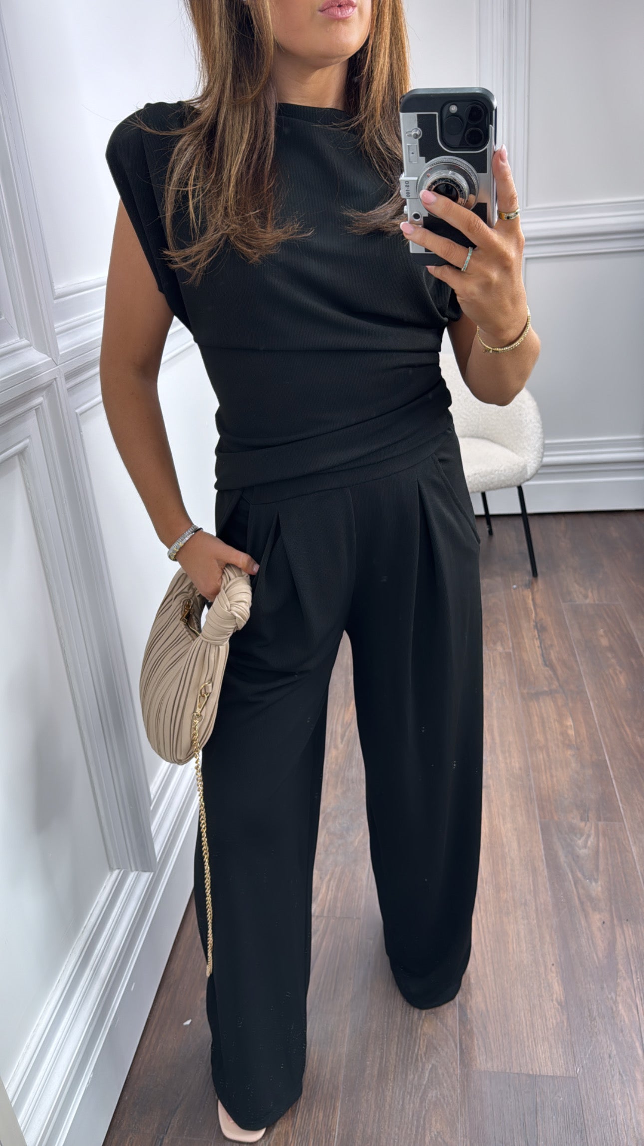 AMERIA black asymmetric top and trousers co-ord