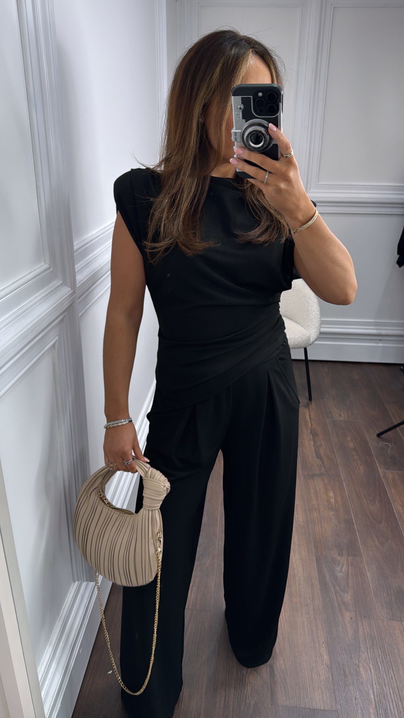 AMERIA black asymmetric top and trousers co-ord