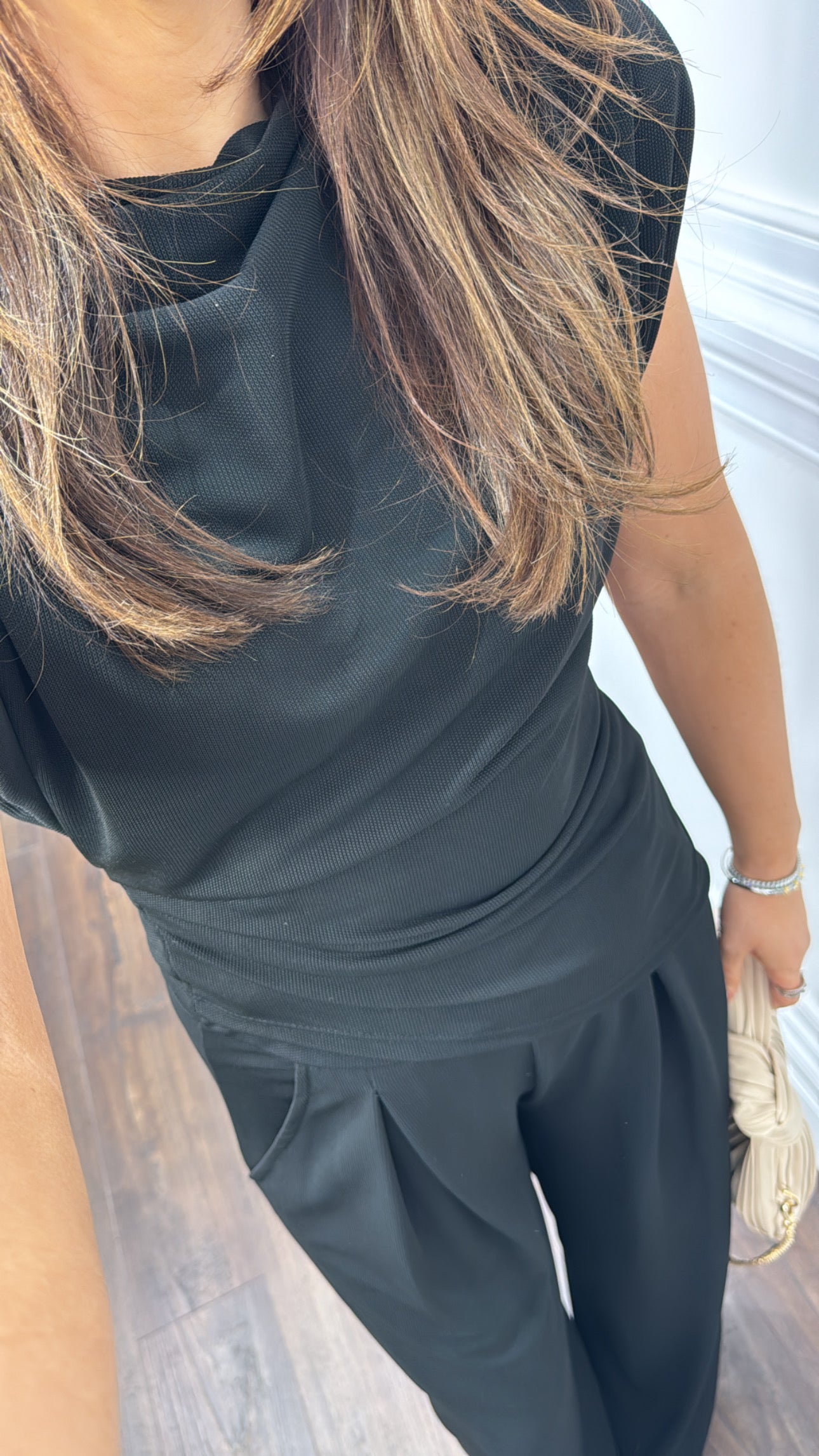 AMERIA black asymmetric top and trousers co-ord