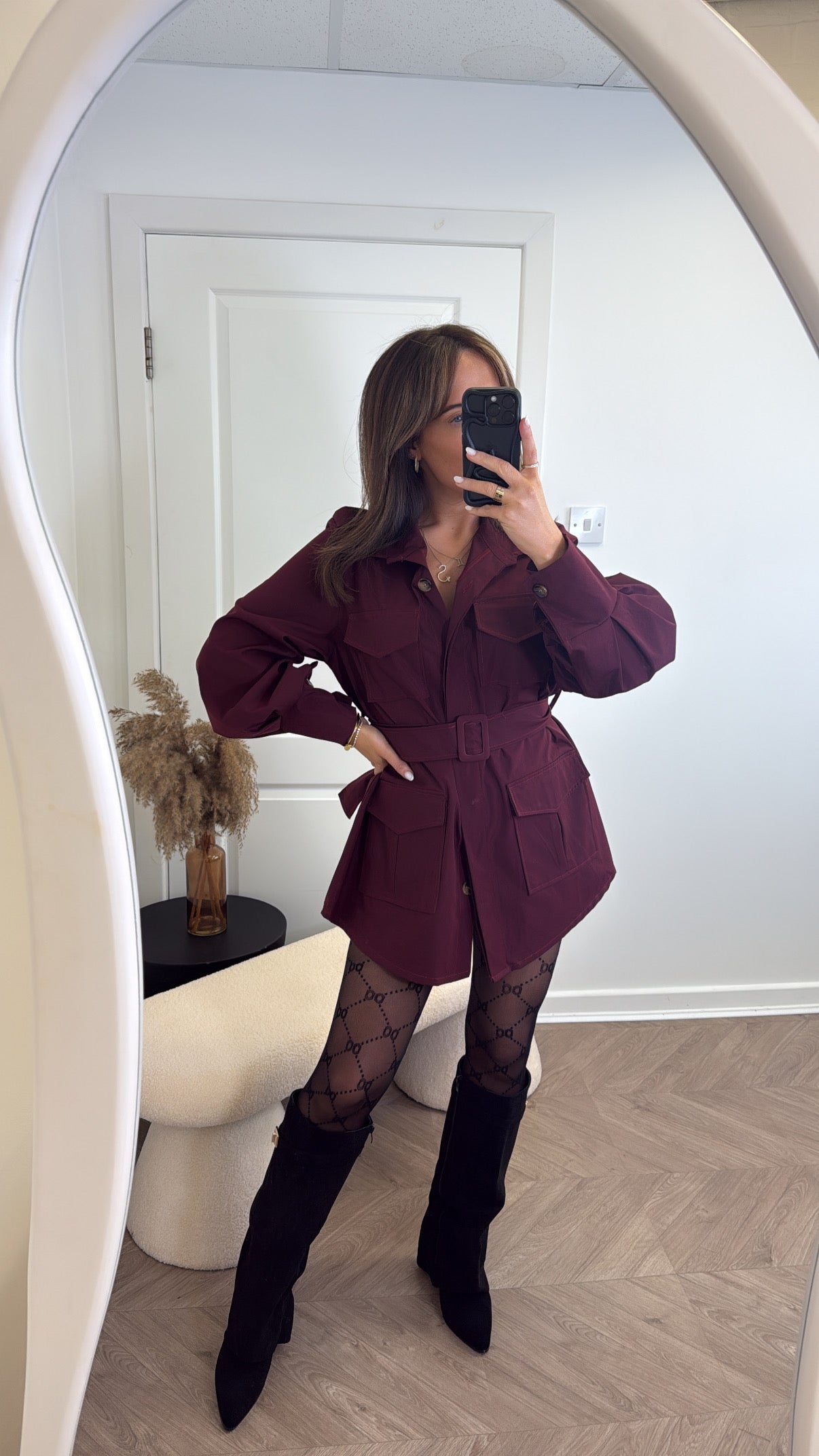 SERAFINA burgundy belted utility jacket