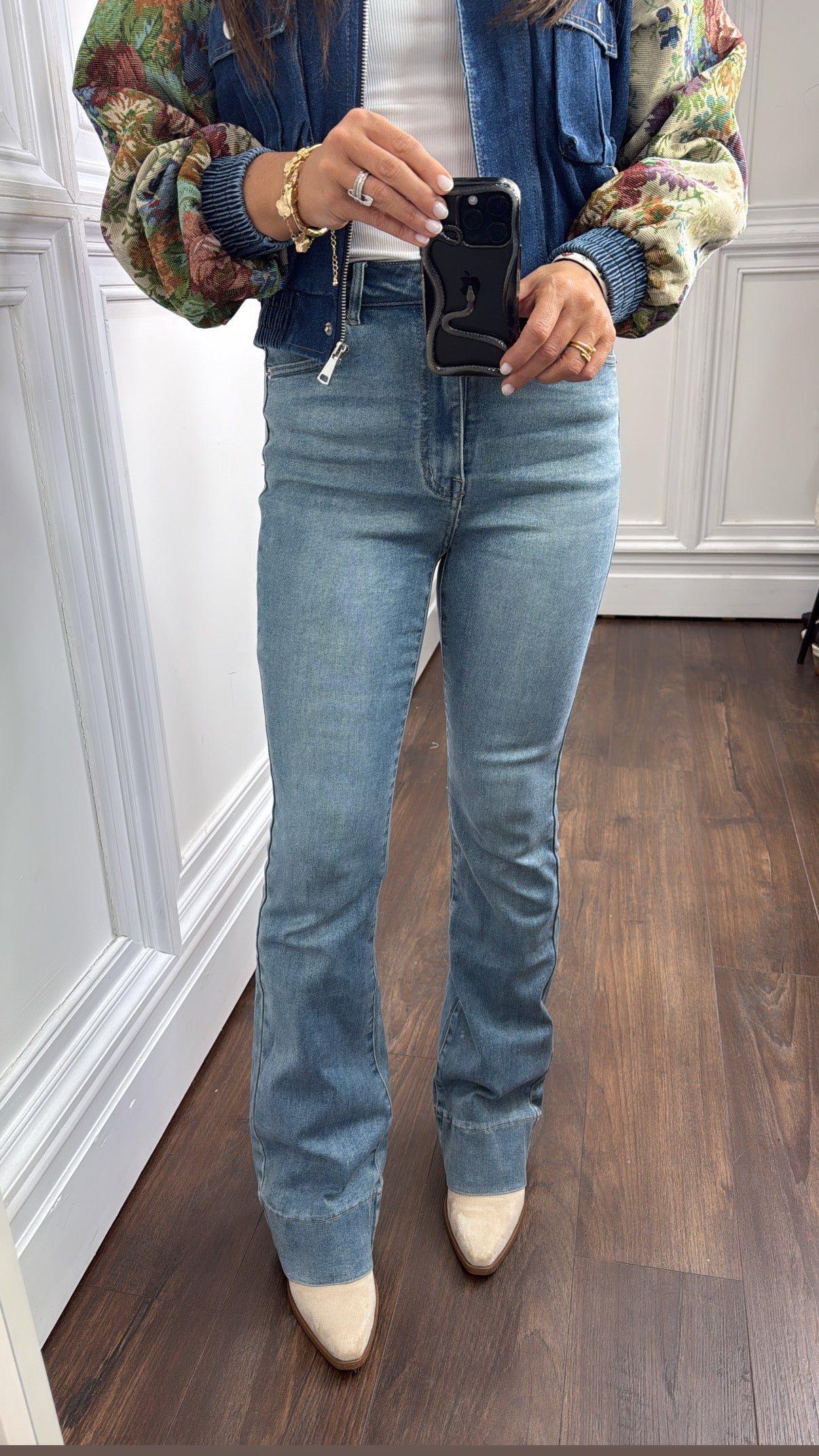 LILY mid wash stretchy flare jeans