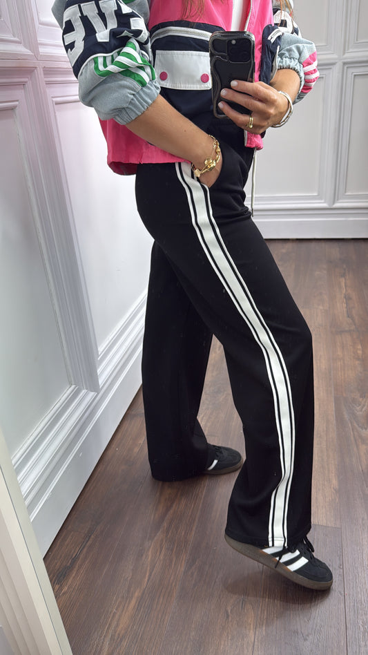 ALEX black contrast panel straight leg jogger