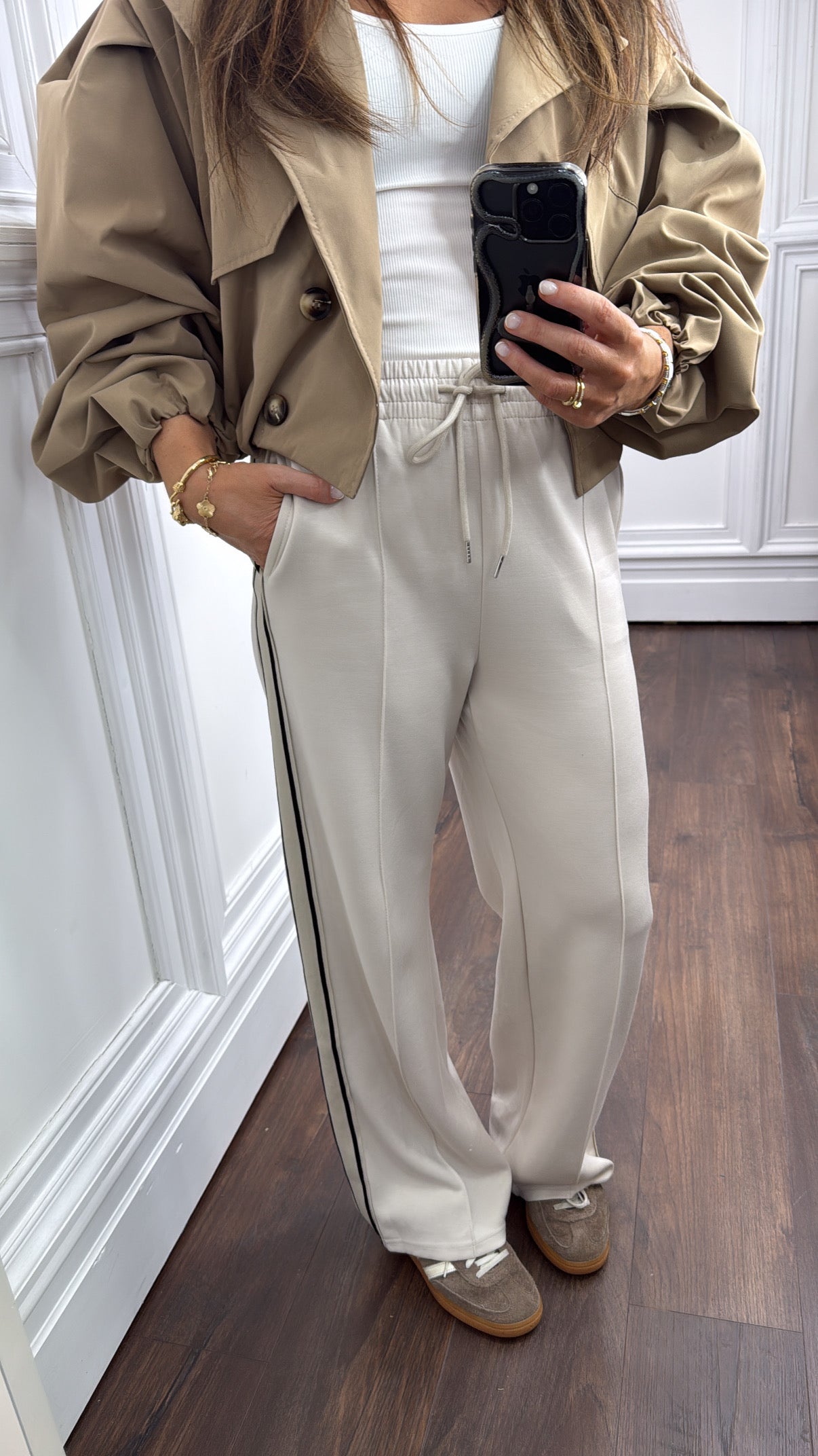 ALEX beige contrast panel straight leg jogger