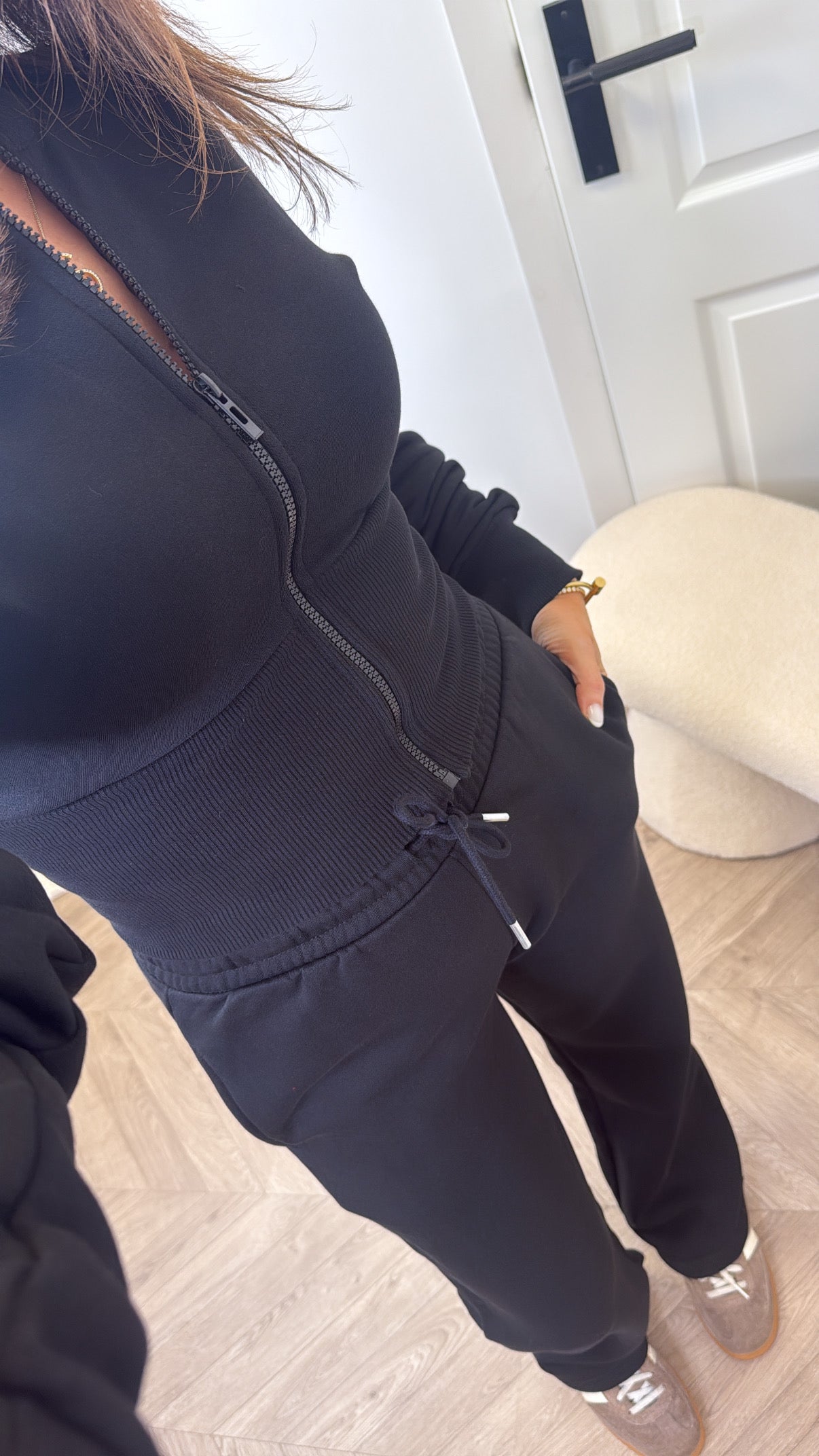 ALLY black fitted zip top lounge set