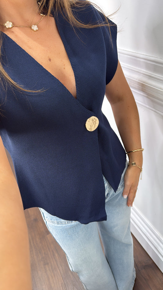 ALICE navy gold button top