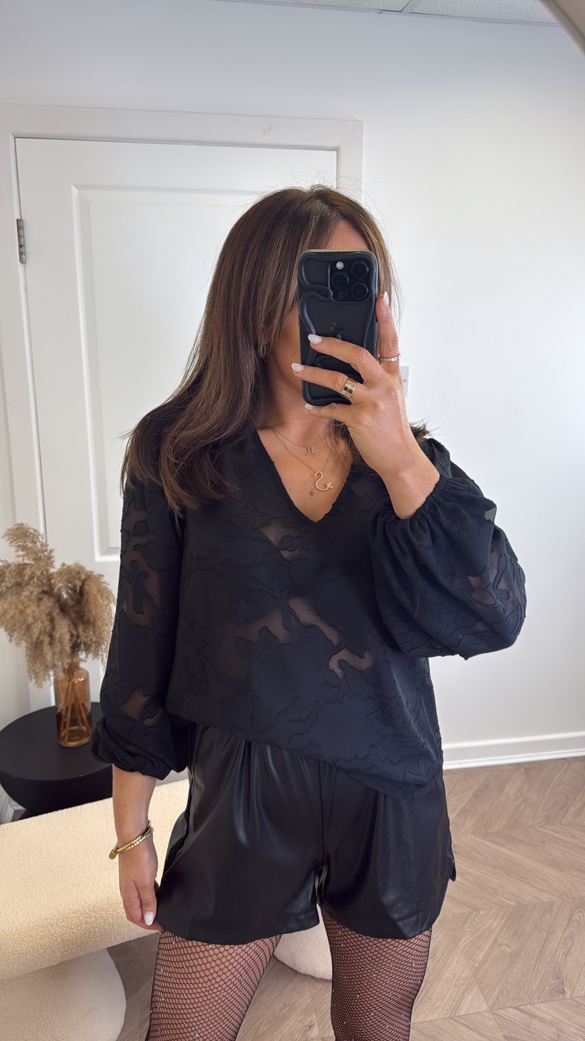 ARIA black semi sheer floral blouse