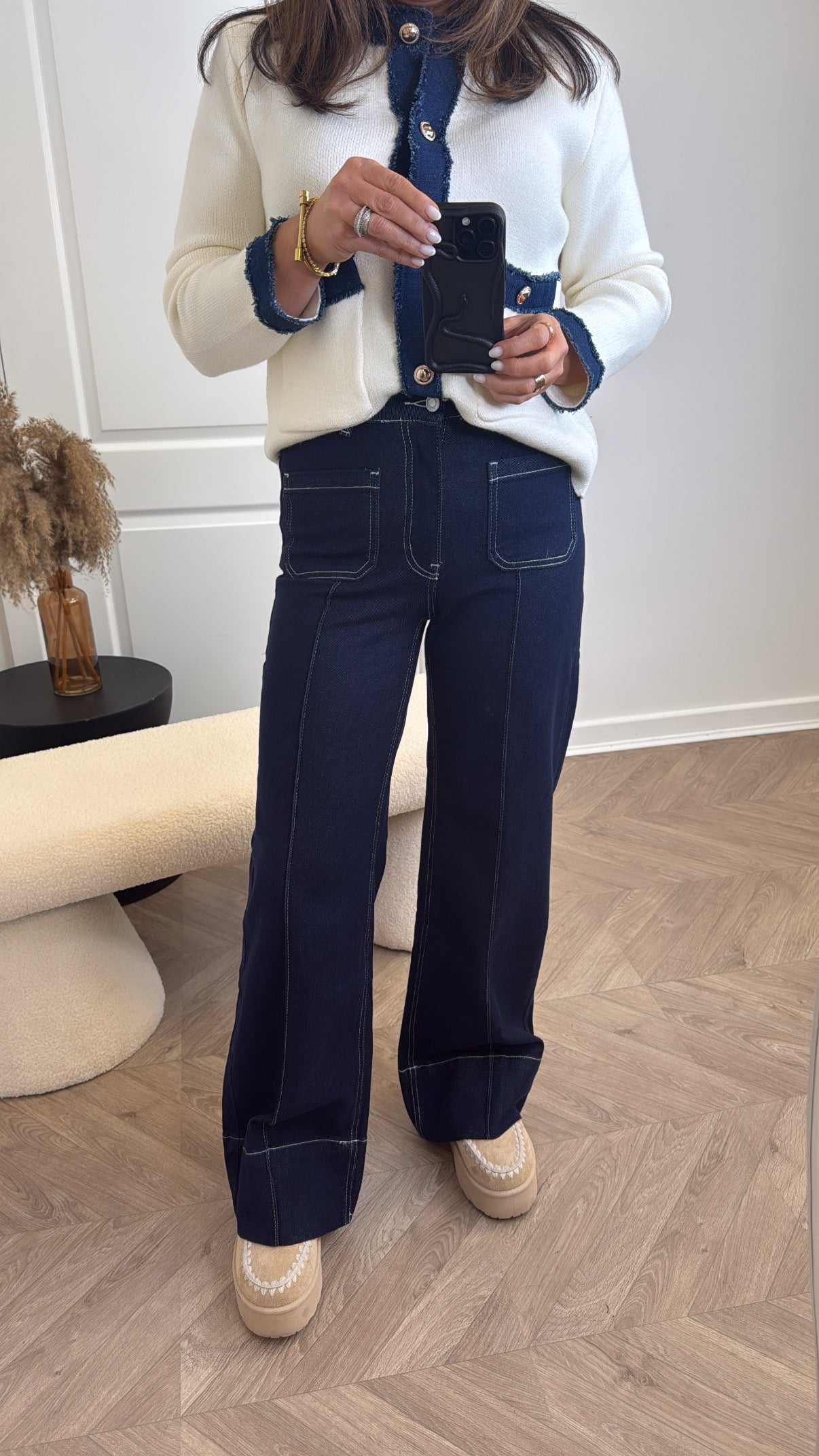 PRIYA dark denim wide leg high waist jeans