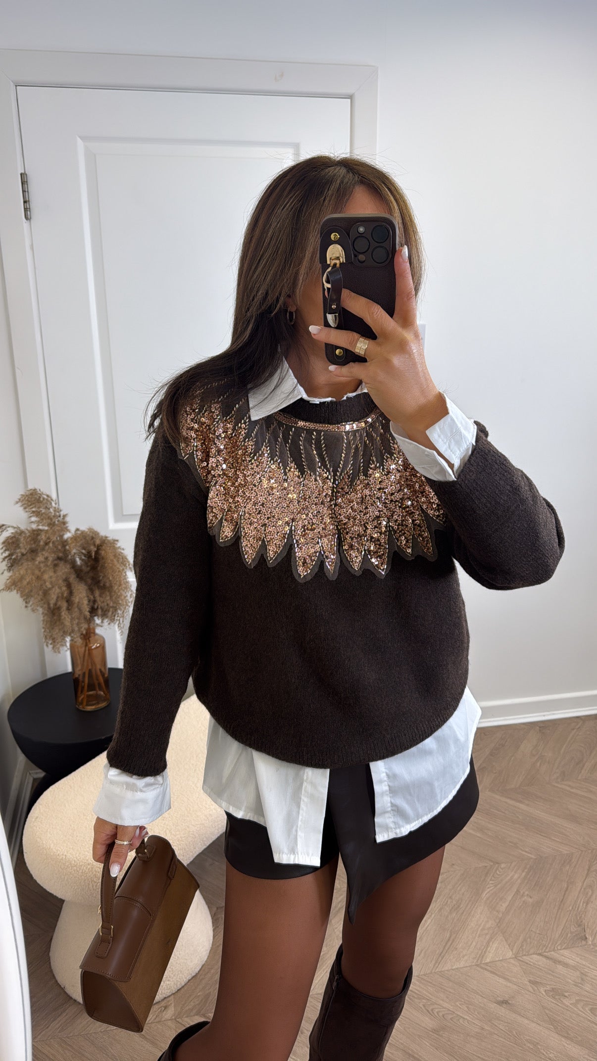 AZURA brown embellished sequin beaded jumper