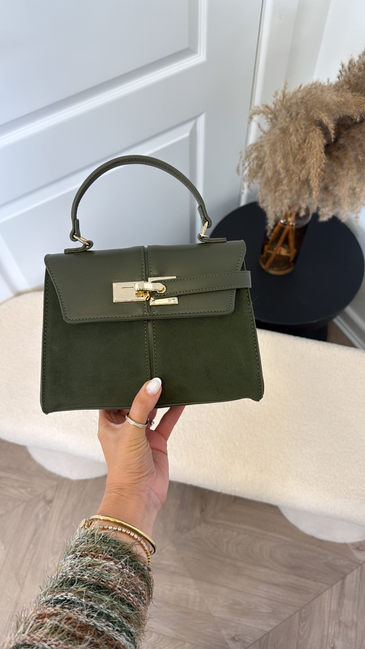 POLLY olive faux suede city bag