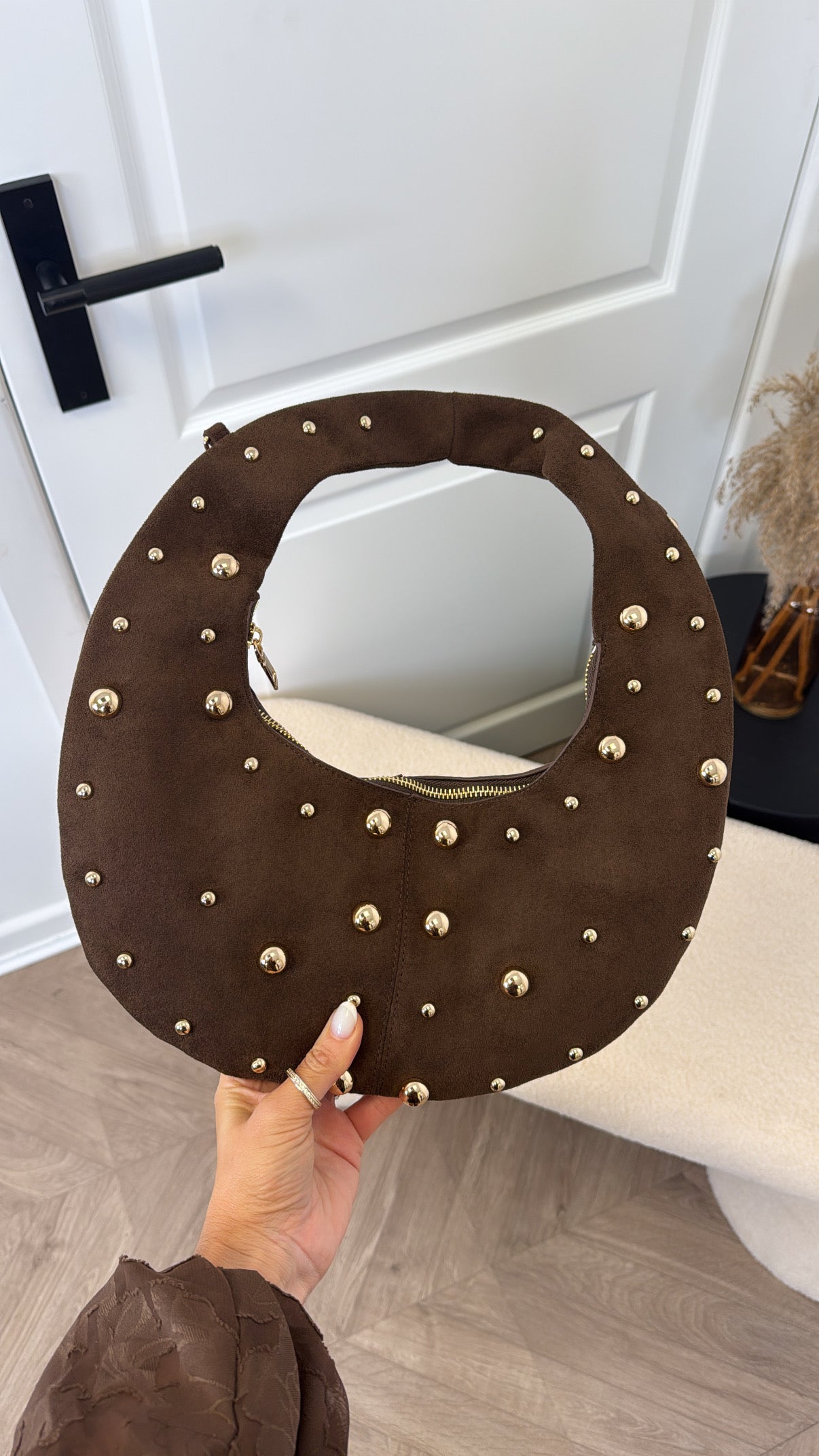 ORLA brown faux suede stud bag