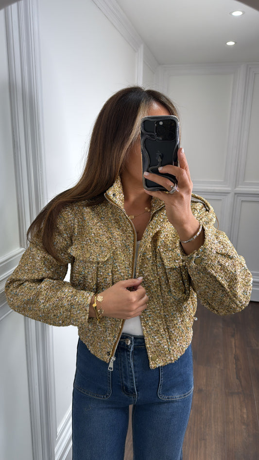 ALEXANDRA gold tweed luxe bomber jacket
