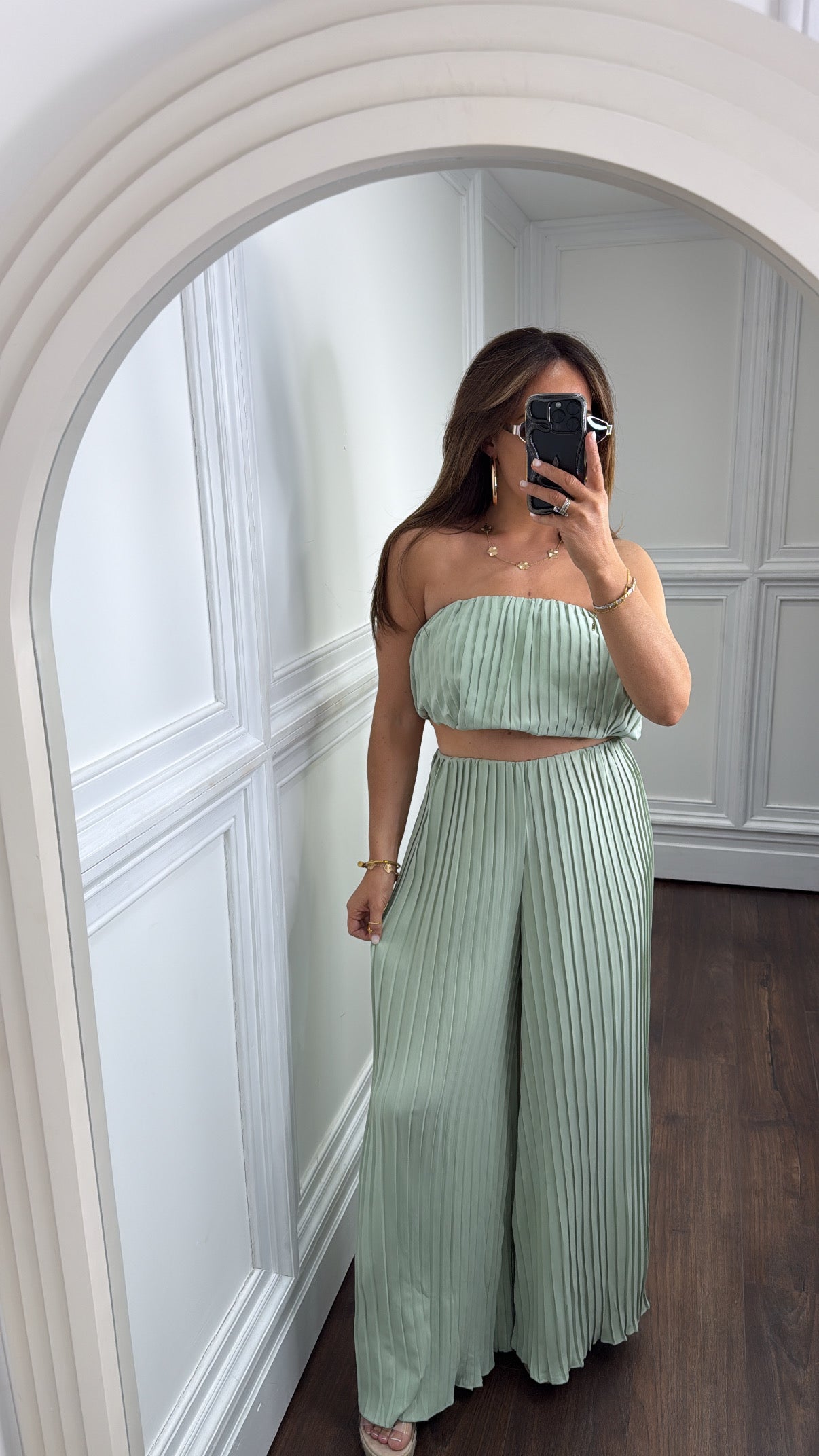 AMALIE mint pleated boob tube and palazzo co-ord
