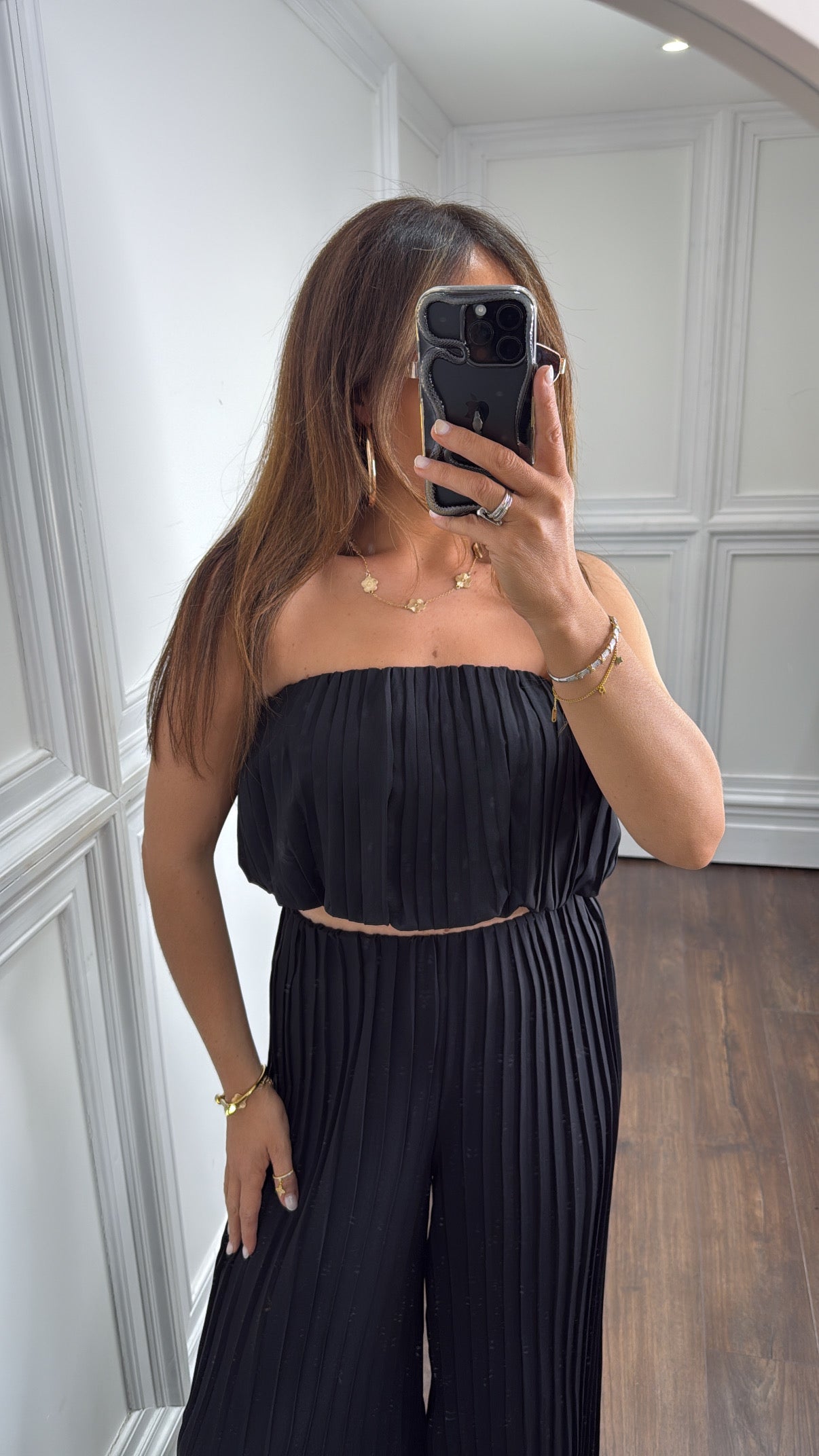 AMALIE black pleated boob tube and palazzo co-ord