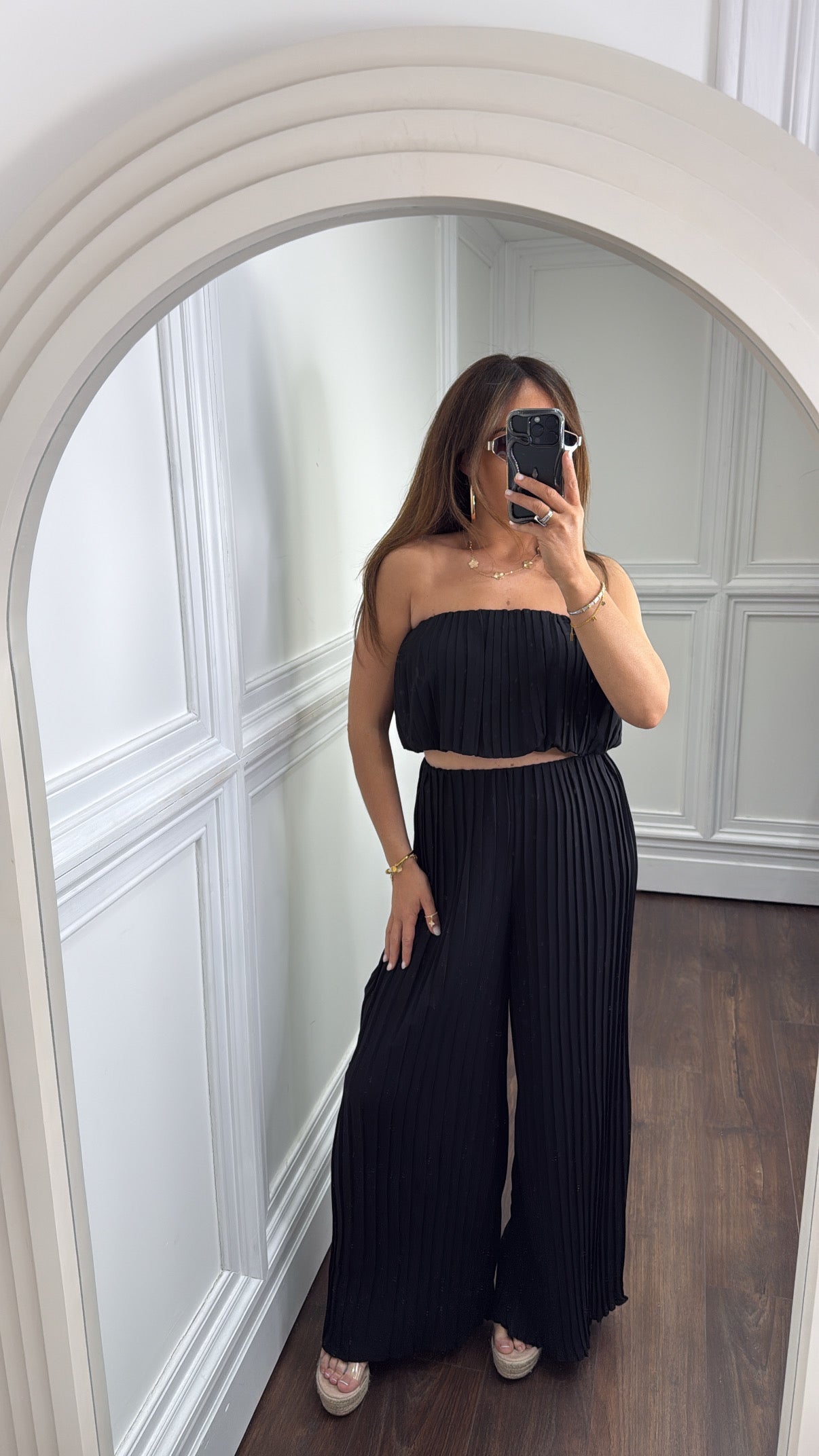 AMALIE black pleated boob tube and palazzo co-ord