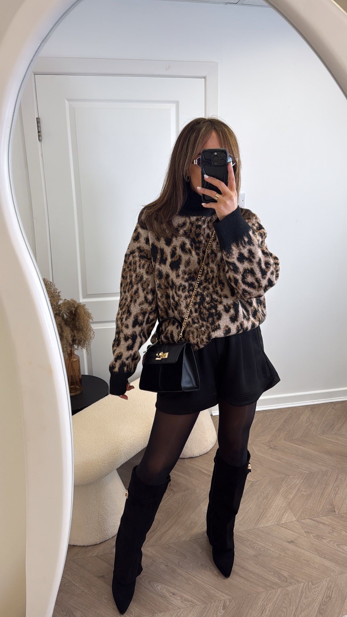 YAZMINE black leopard print soft knit jumper