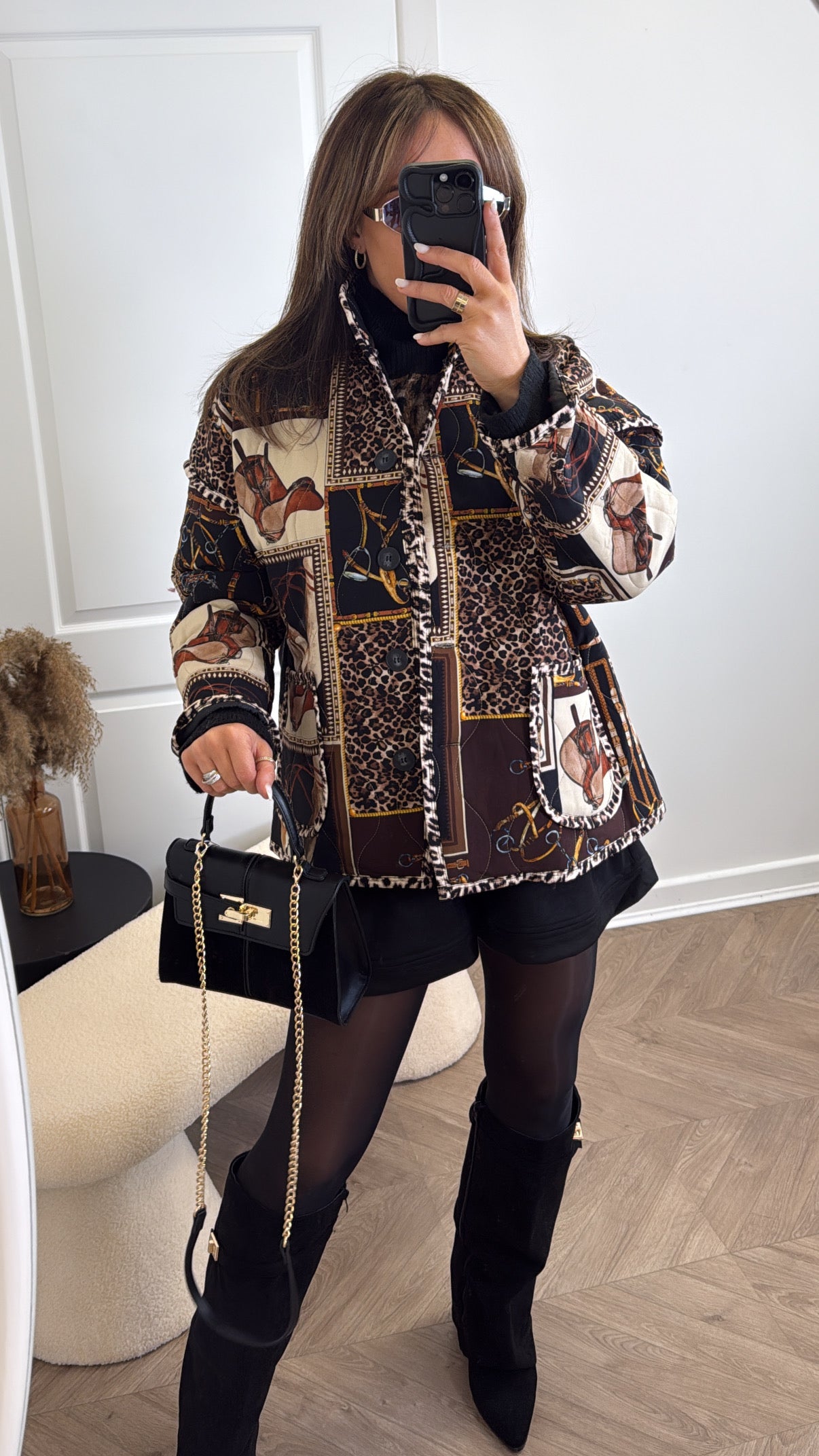 HELENA black scarf print quilted jacket