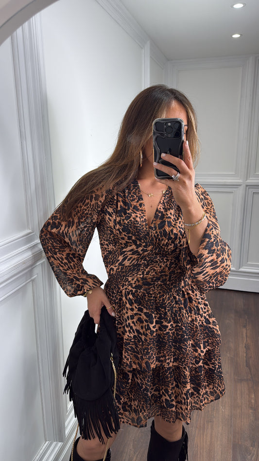 FREYA leopard ruffle long sleeve dress