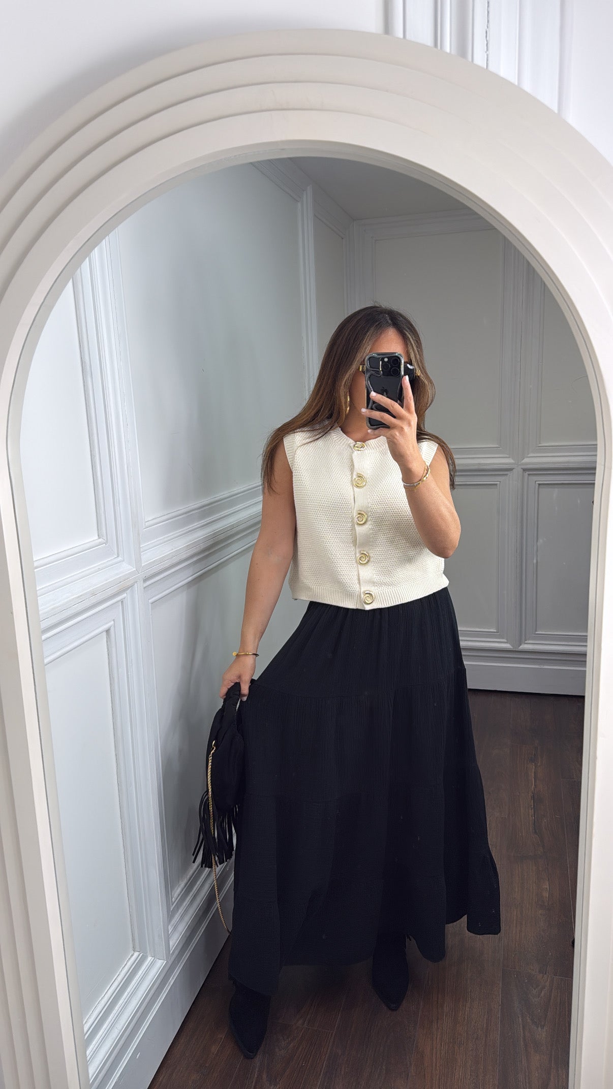 CARLI black cheesecloth tiered maxi skirt
