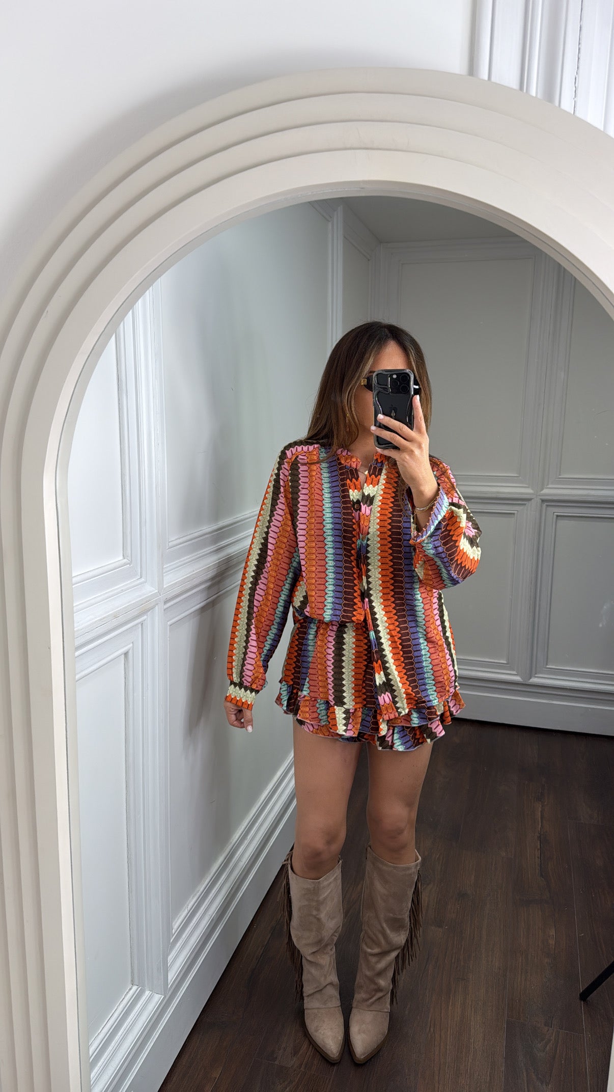 ELLIE orange multi print shirt and skort co-ord set