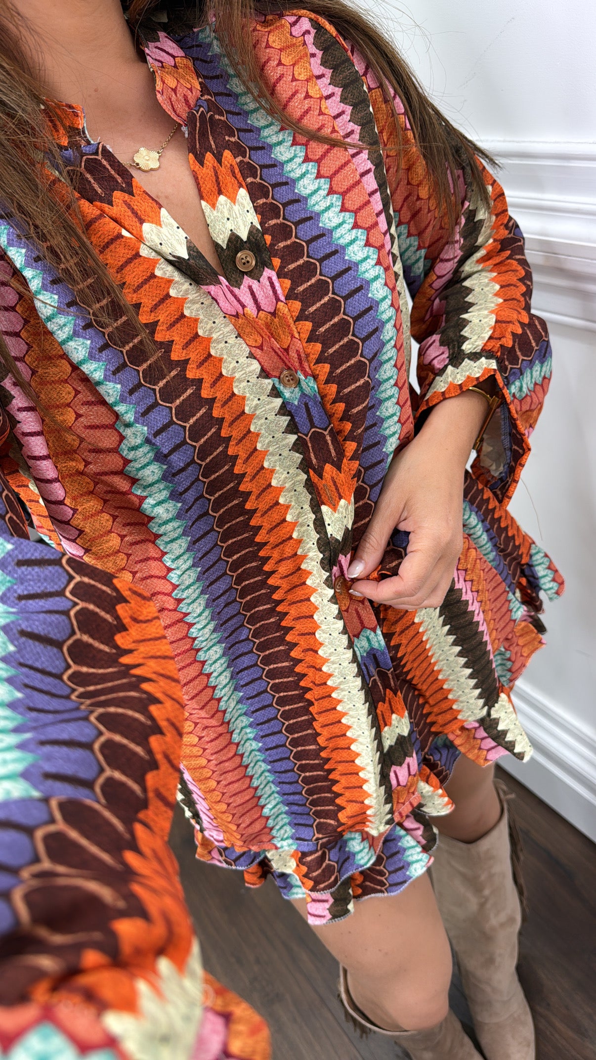 ELLIE orange multi print shirt and skort co-ord set