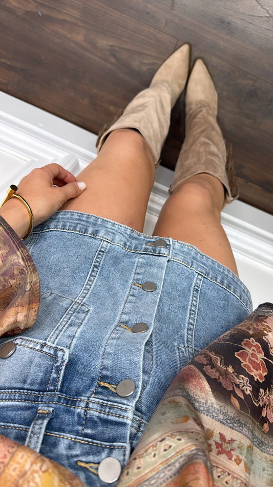 SHELBY blue denim button detail skort
