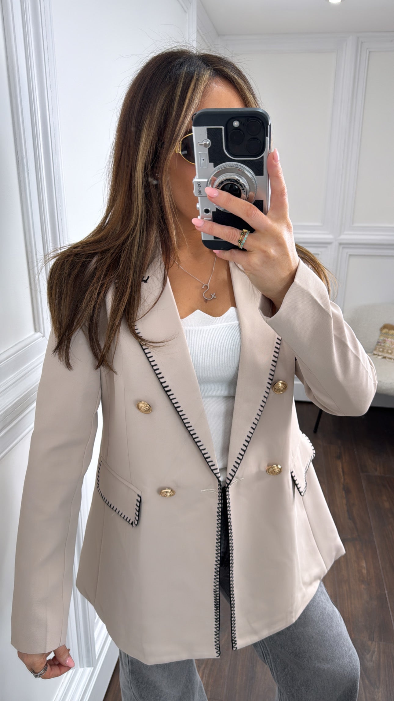 ELIZA nude contrast stitch blazer
