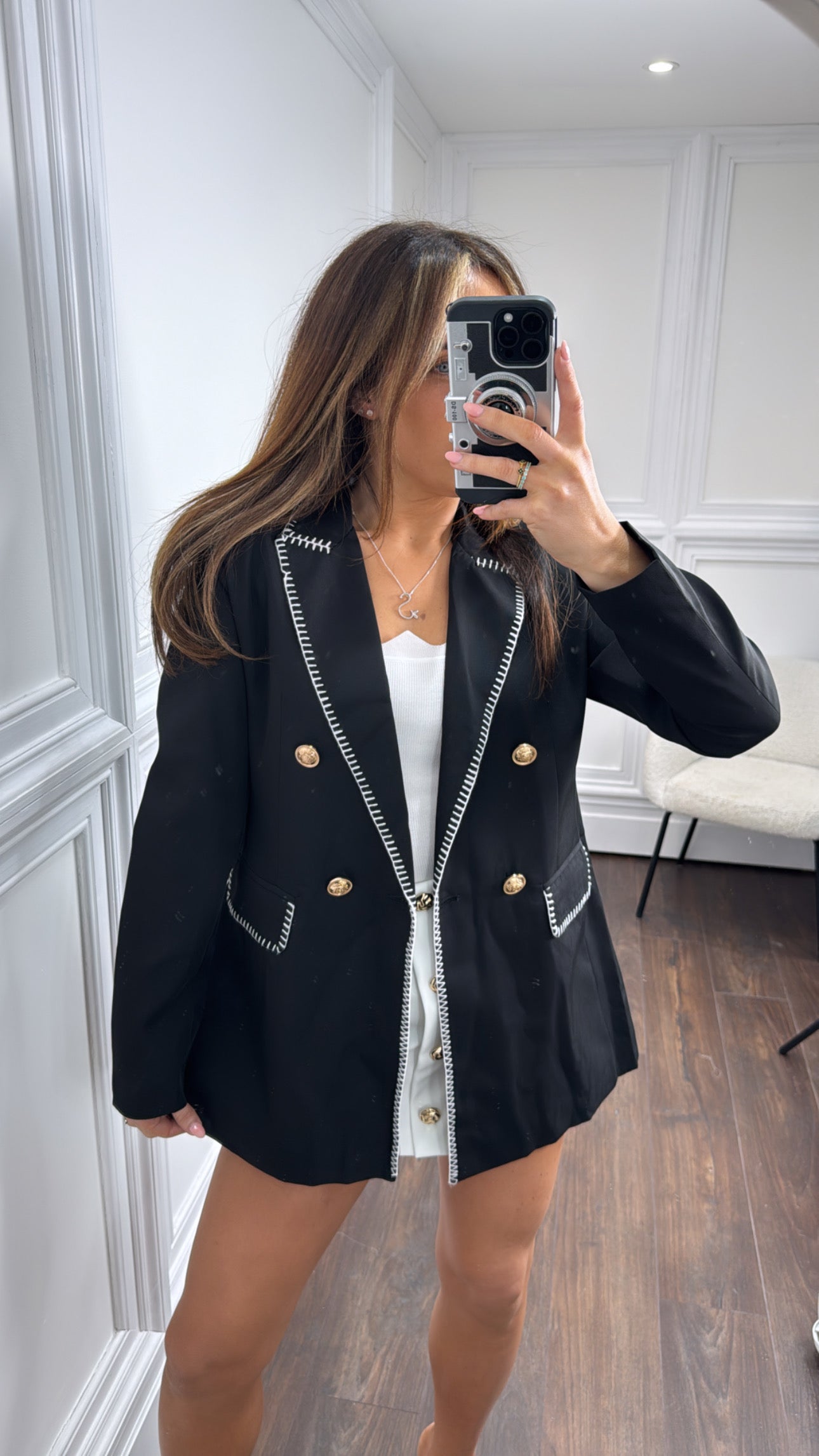 ELIZA black contrast stitch blazer