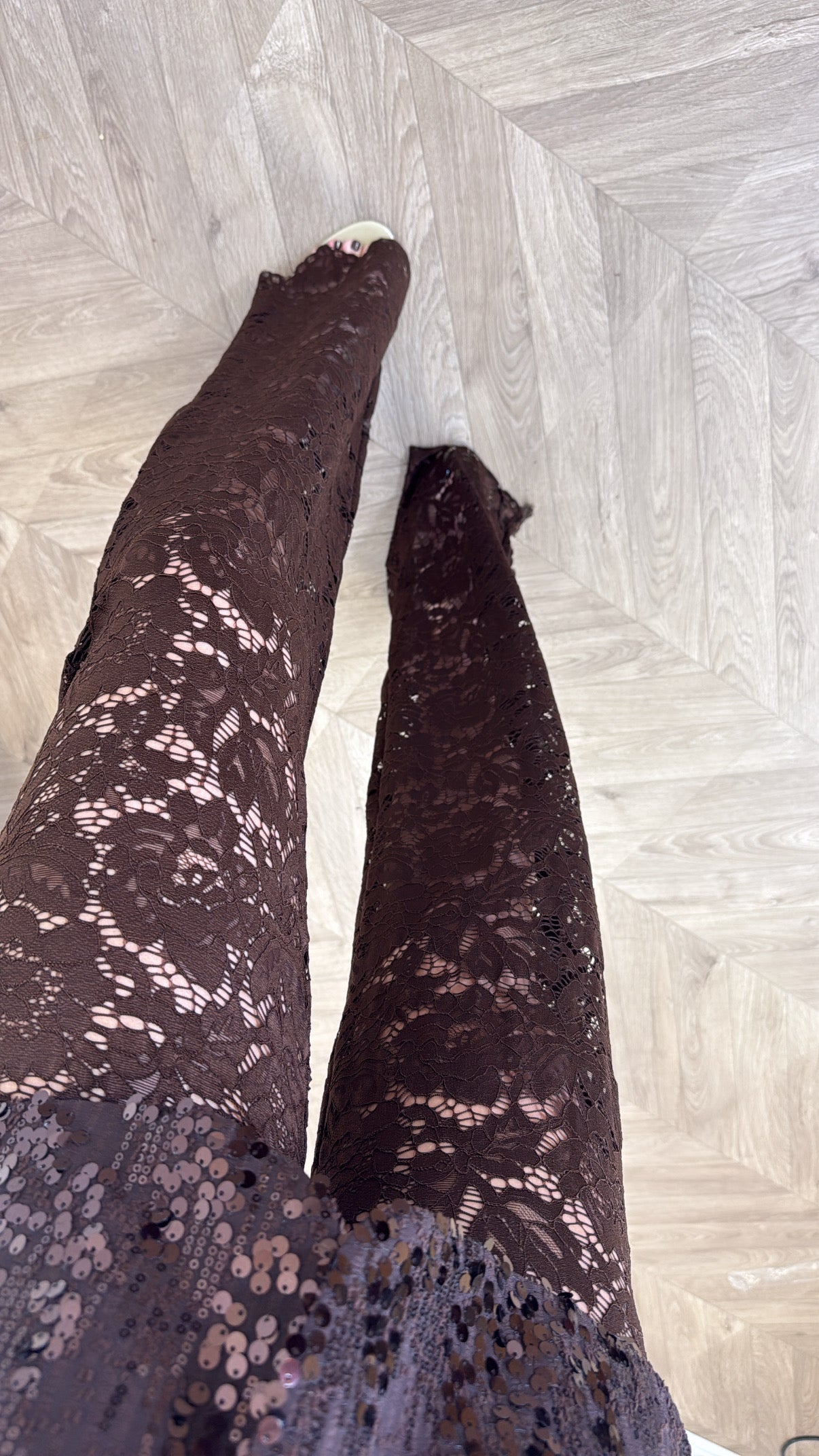 CARMEL brown lace flare trousers