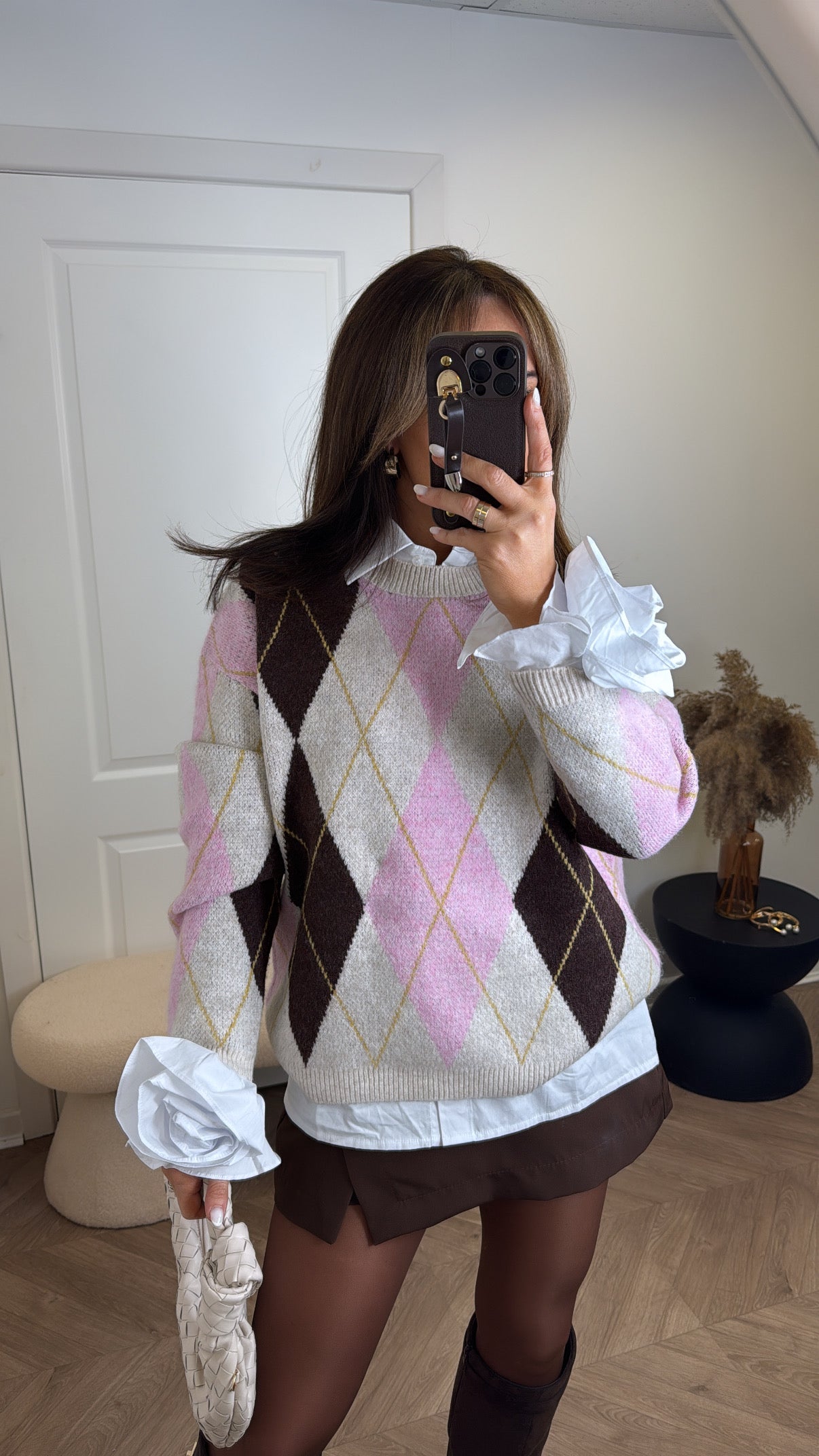 REECE beige argyle check jumper