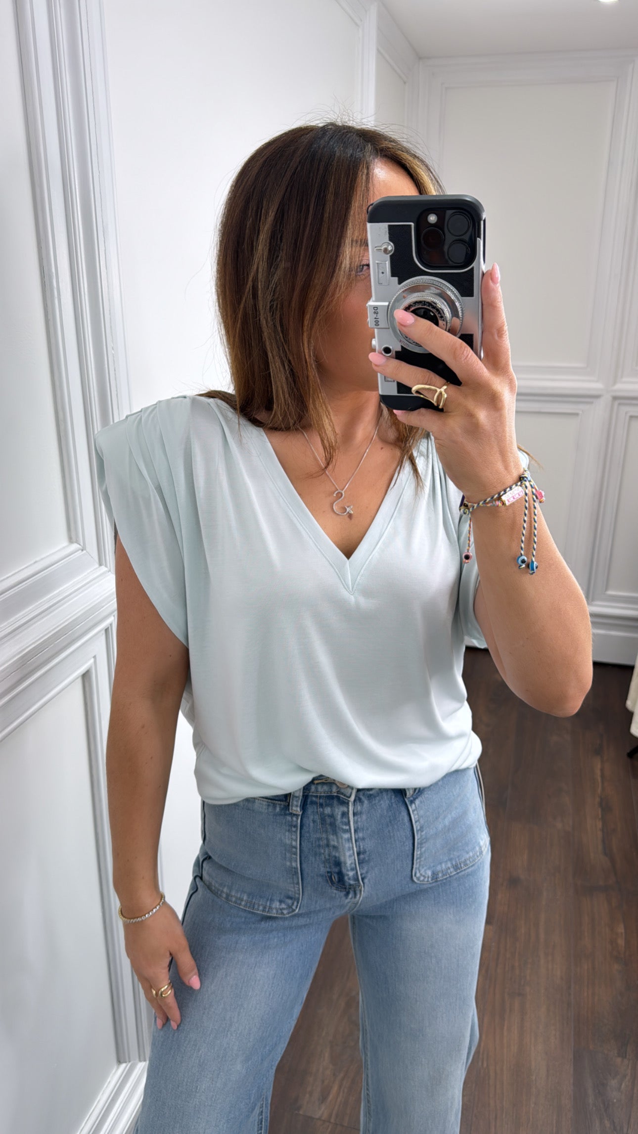 CASSIE spearmint shoulder pad t-shirt