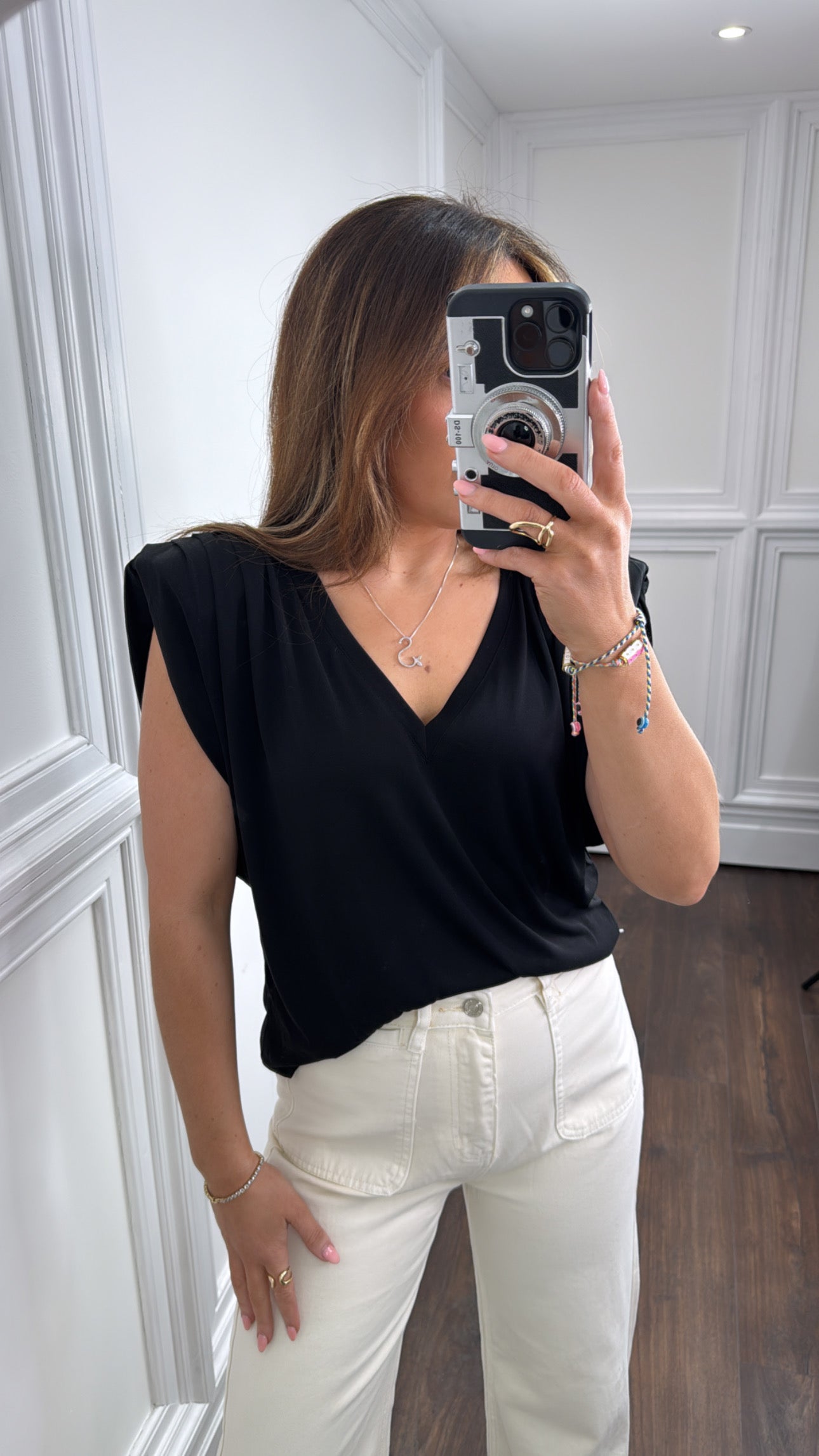 CASSIE black shoulder pad t-shirt