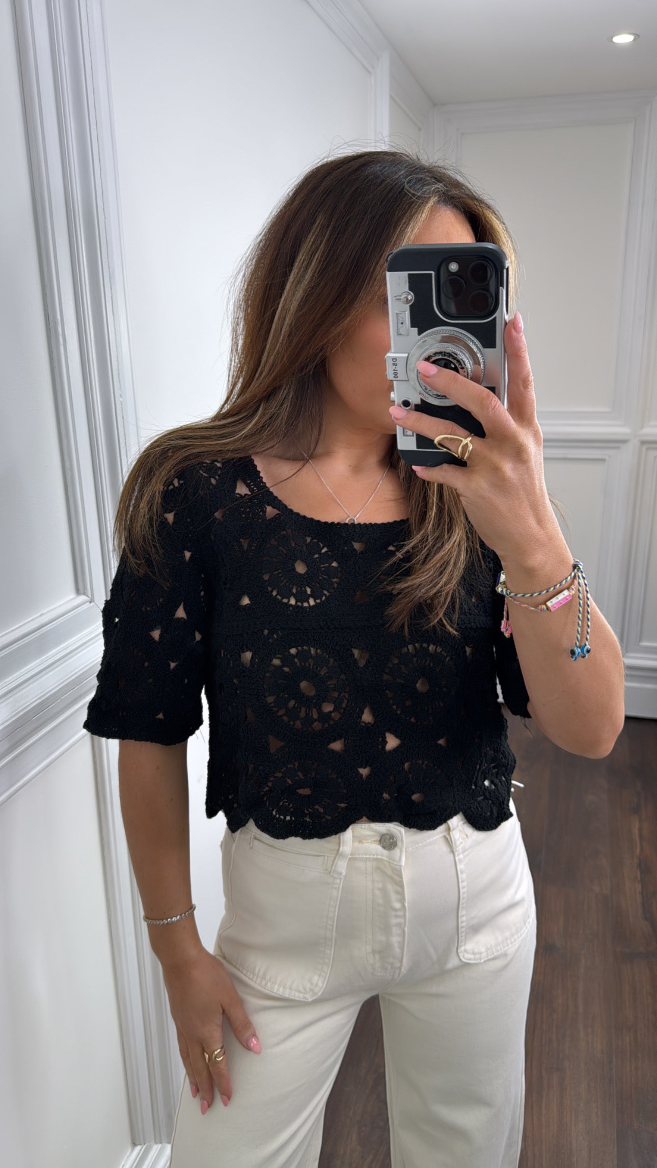SHARNA black crochet crop top