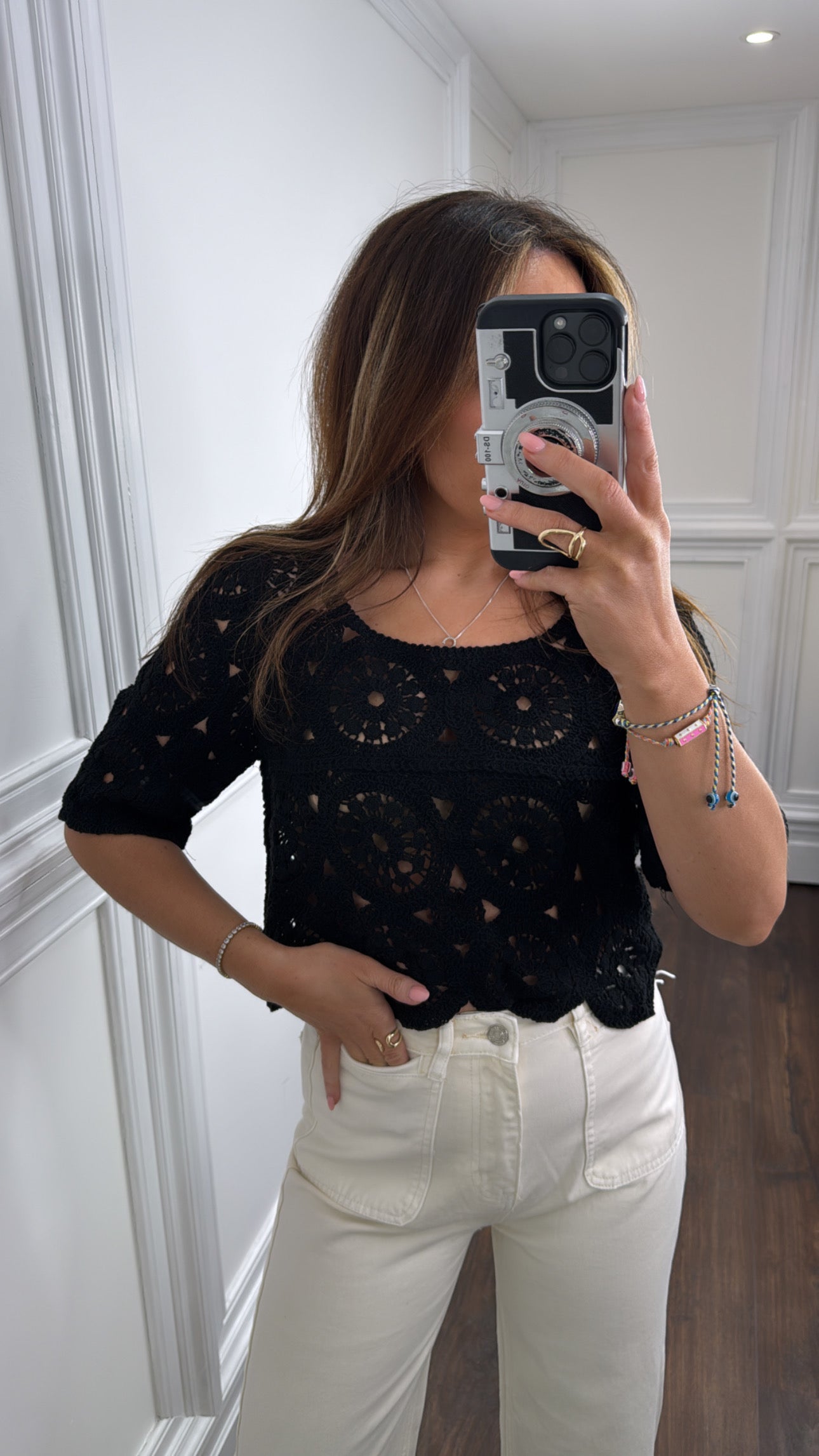 SHARNA black crochet crop top