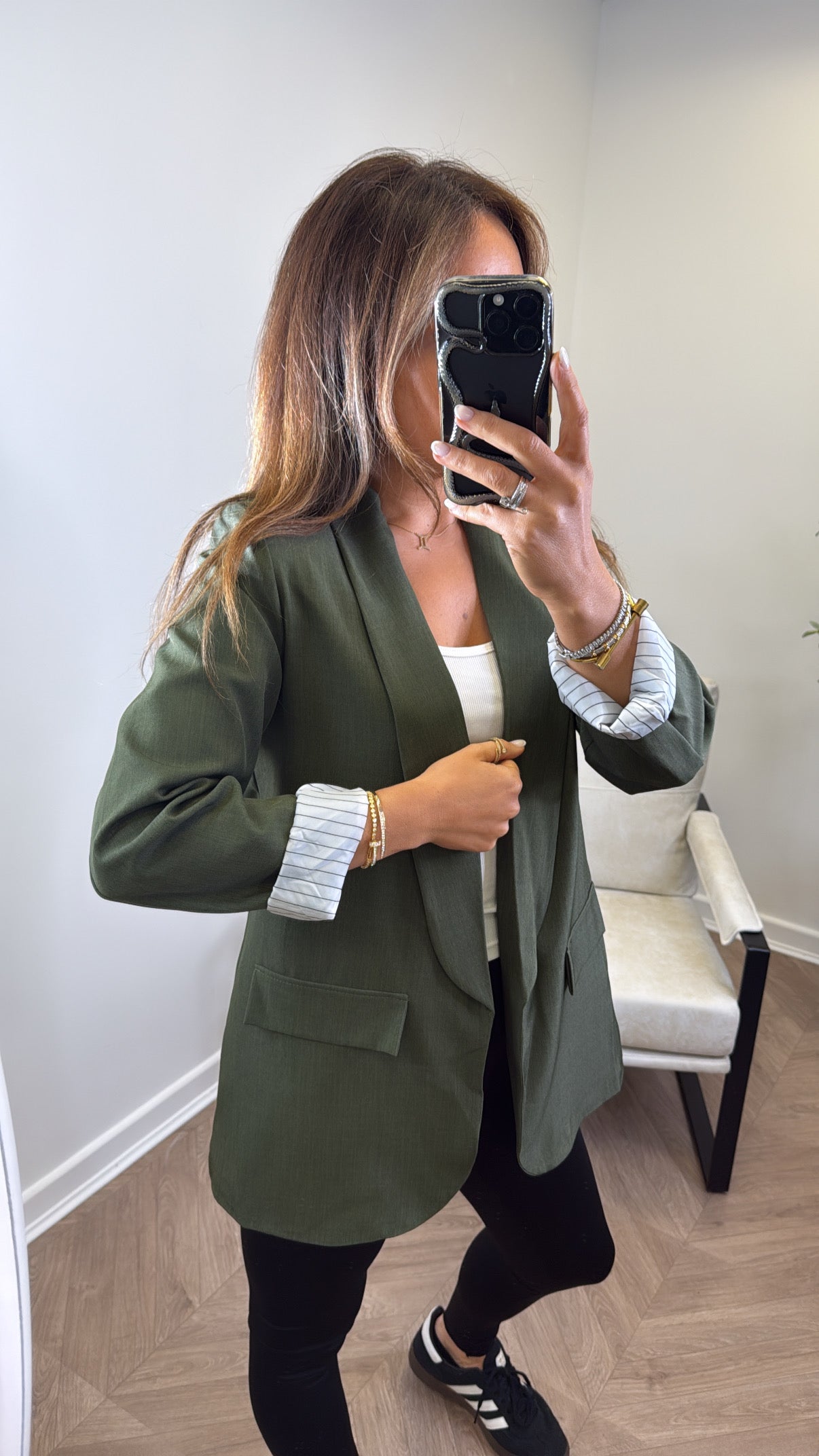 JENNIFER khaki blazer with pinstripe cuff