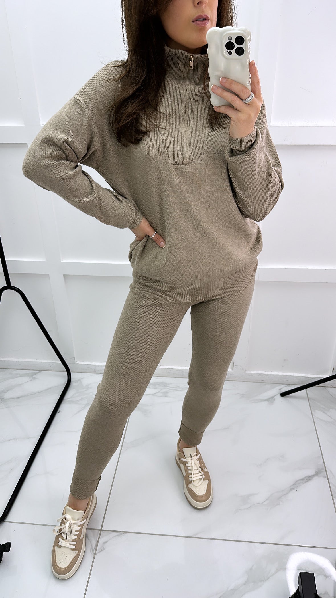 MOLLY biscuit half zip knitted lounge set